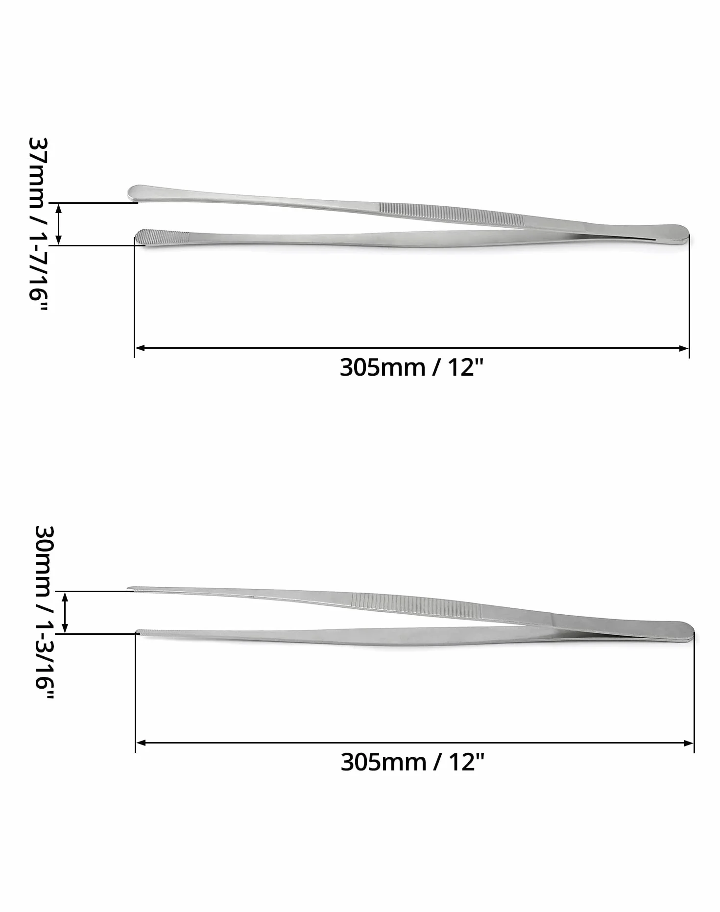 QWORK® 2 sztuki długich pęsety ze stali nierdzewnej, okrągłe i spiczaste, pęseta do grilla, pęseta do gotowania, 30 cm