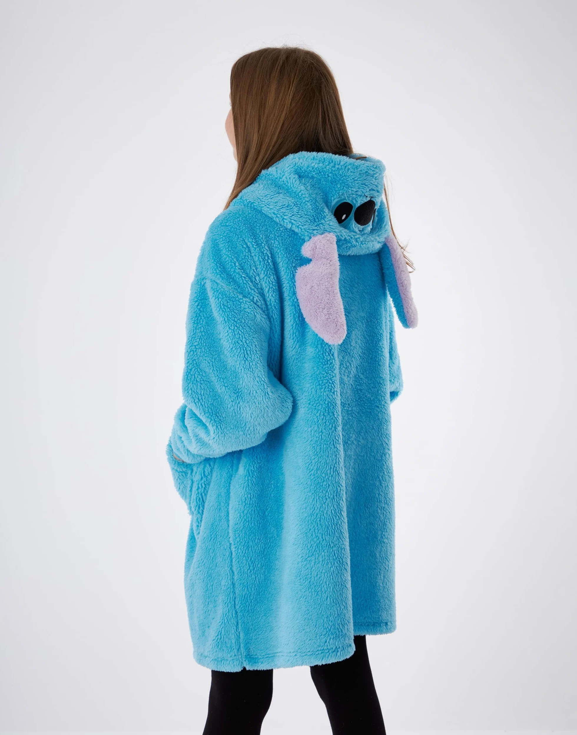 Disney Lilo & Stitch Przenośny koc Dziewczyny w kolorze niebieskim | Bluza z kapturem dla dzieci | Ciężki sweter z ciepłą i przytulną odzież domową | Prezent na towary z filmu animowanego