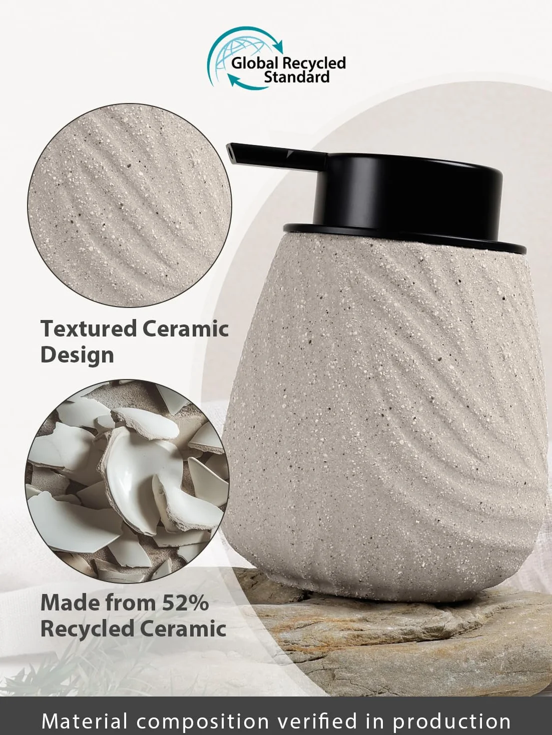 Dozownik mydła z pianki, dozownik płynu do mycia naczyń, 400 ml, naturalny beżowy, z dużą głowicą pompki, ceramiczny dozownik mydła piankowego do kuchni, łazienki