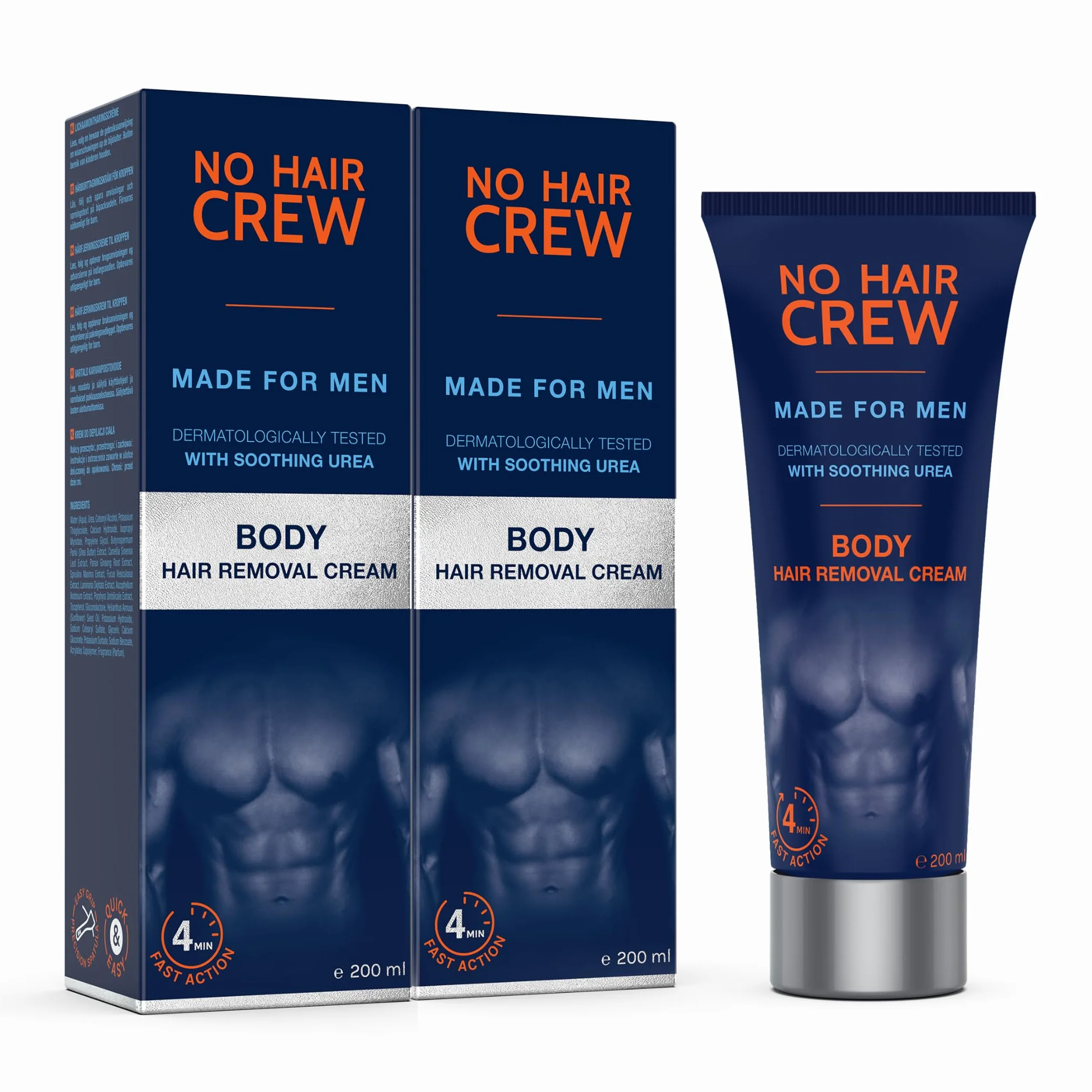 NO HAIR CREW 2 x krem do depilacji dla mężczyzn – delikatne i dokładne usuwanie włosów w 4-8 minutach – bez ryzyka skaleczenia i poparzeń po goleniu (zestaw 2 x 200 ml)