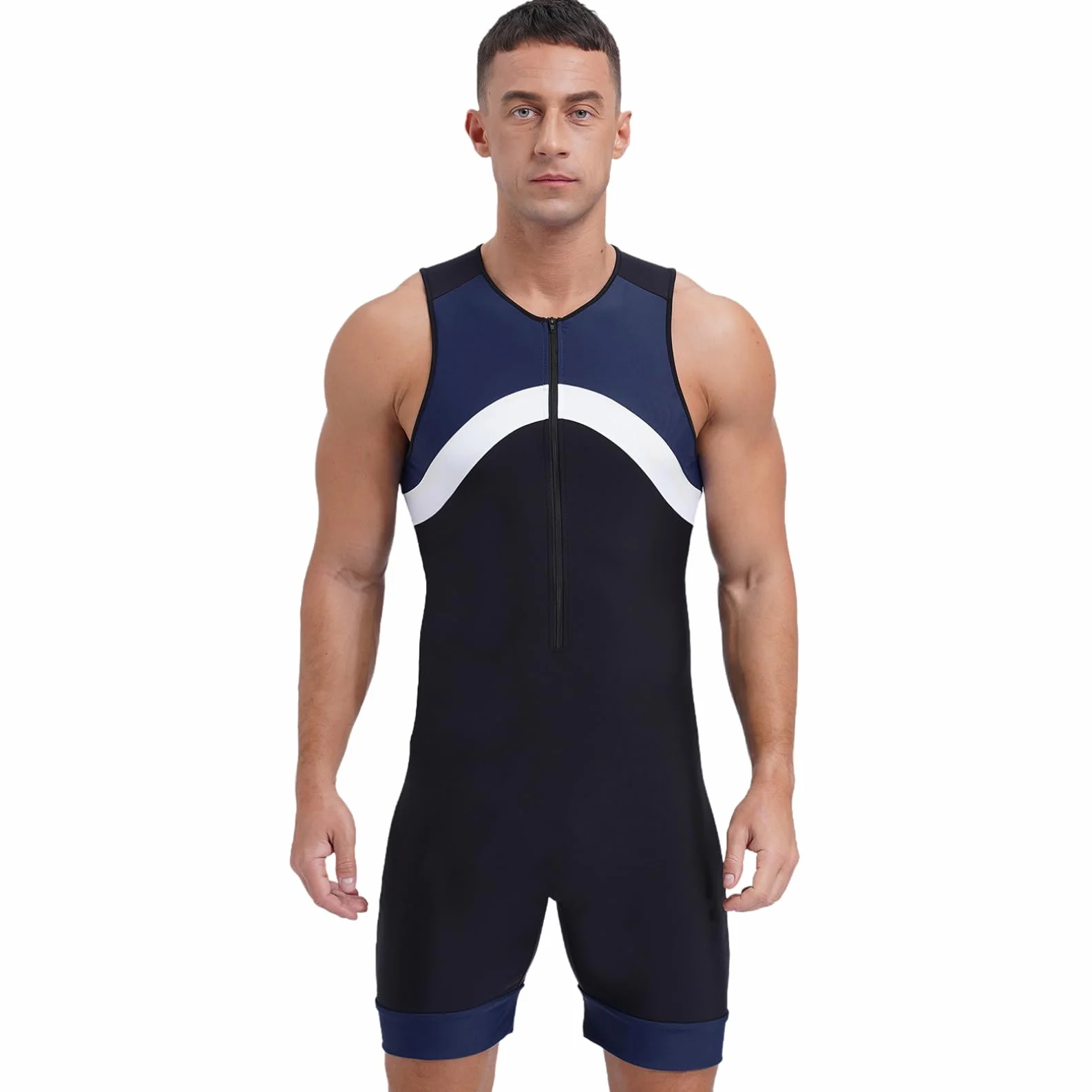 ranrann Męski strój kąpielowy jednoczęściowy kombinezon pływacki Surfing Plaża Basen Swimwear M-3XL, Typ F Granatowy, XXL