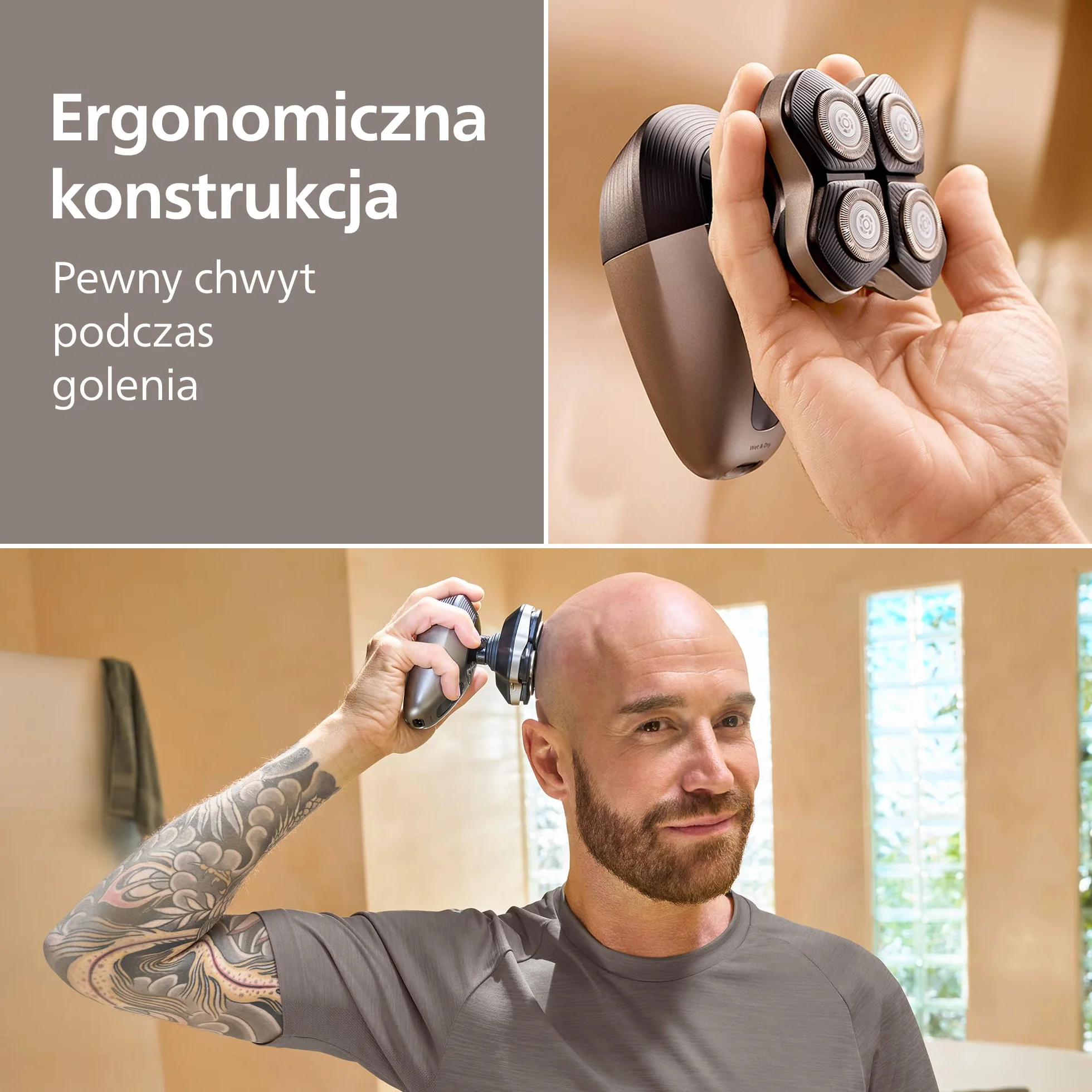 Philips Head Shaver Pro 9000 – golarka do głowy, głowica 360° Flexing Head i ostrza ComfortCut zapewniają dokładne golenie i są delikatne dla skóry, idealny prezent, model HS9980/15