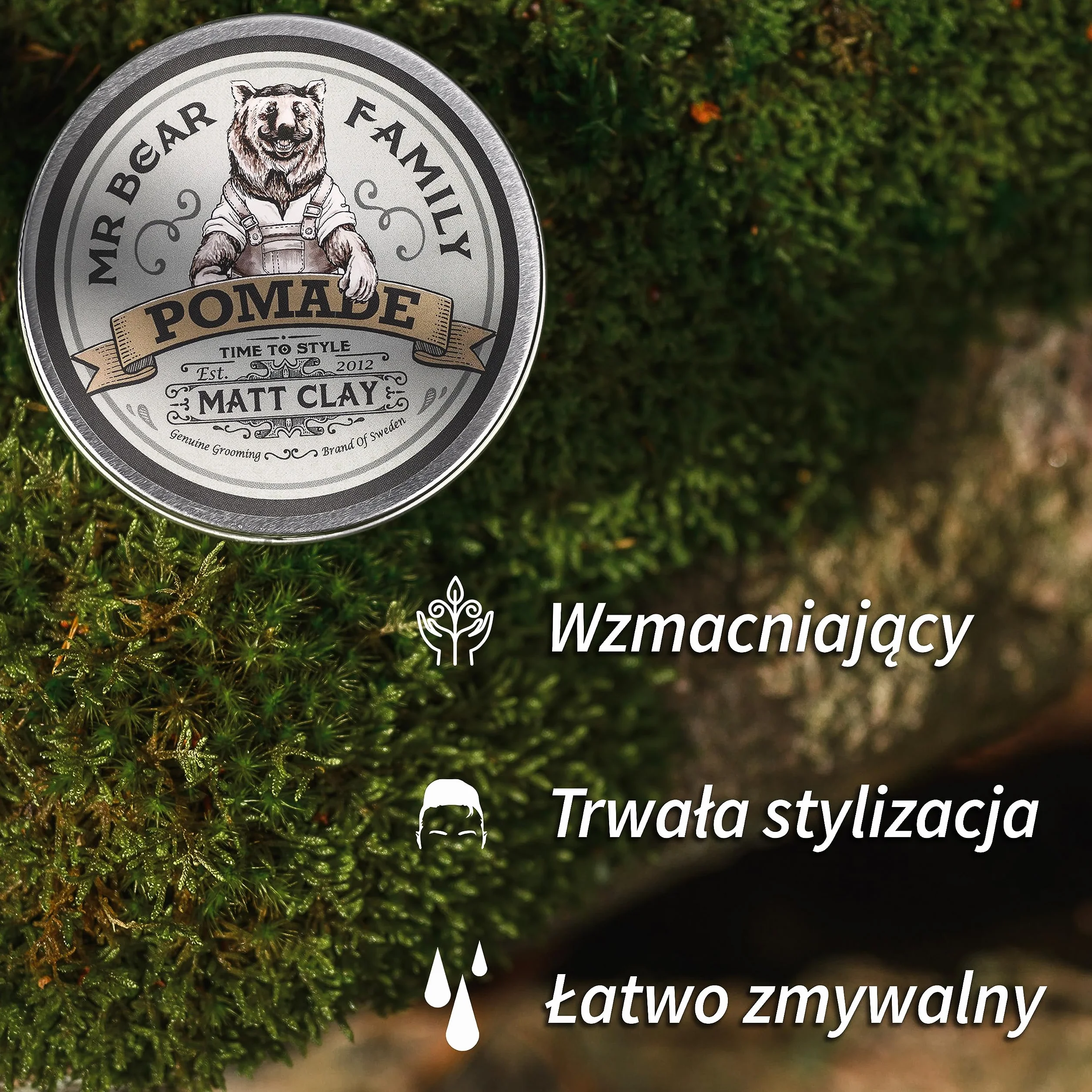 Matowa pomada do włosów dla mężczyzn – średnio utrwalająca pomada do stylizacji włosów na bazie wody dla mężczyzn zawiera zwiększającą objętość glinkę kaolinową + glinkę bentonitową – nietłusta i teksturująca matowa pomada do efektywnej kontroli puszenia