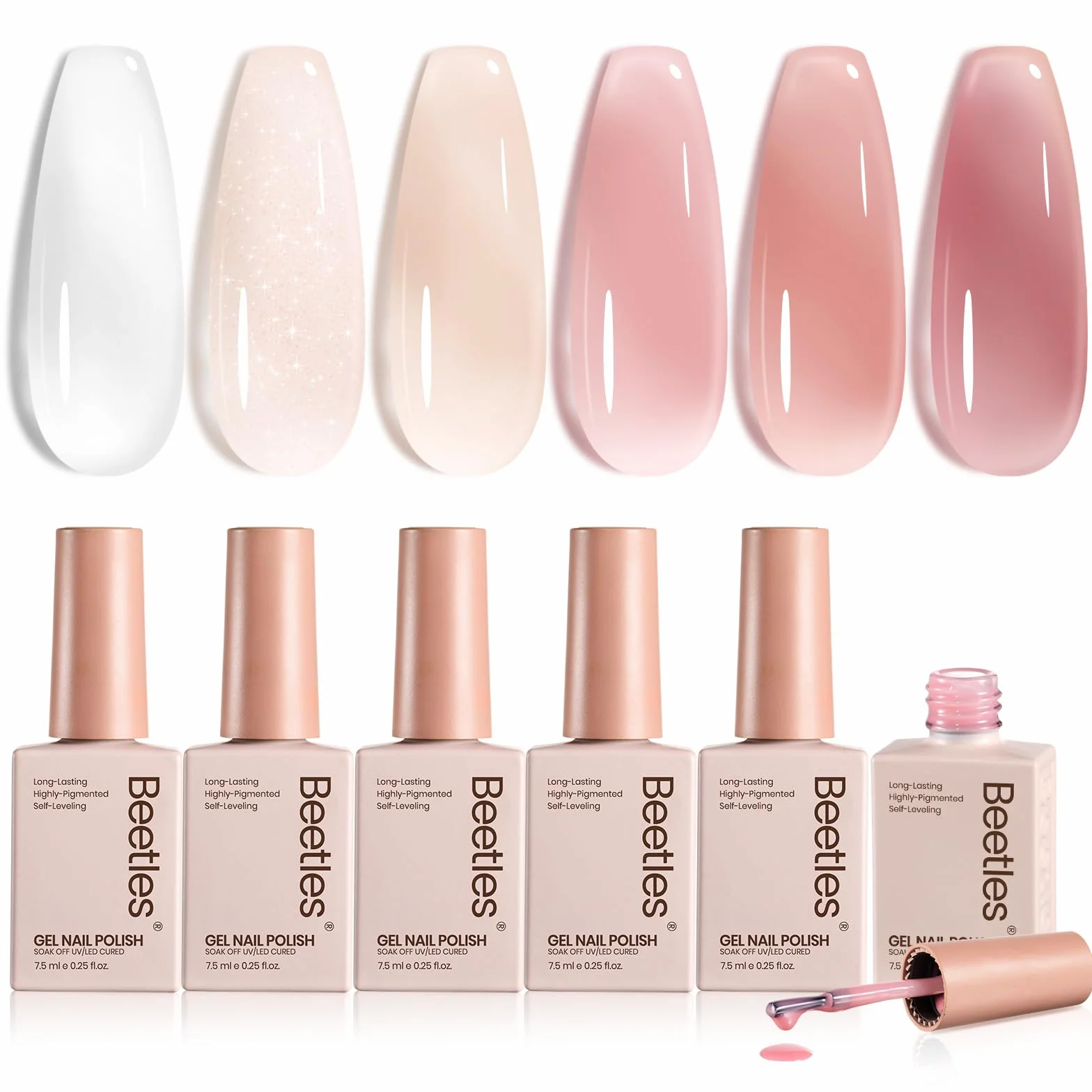 Beetles Jelly Gel Nail Polish Zestaw 6 kolorów Neutralny przezroczysty lakier UV do paznokci Mleczny biały Nude Pink Półprzezroczysty żel do paznokci DIY Manicure