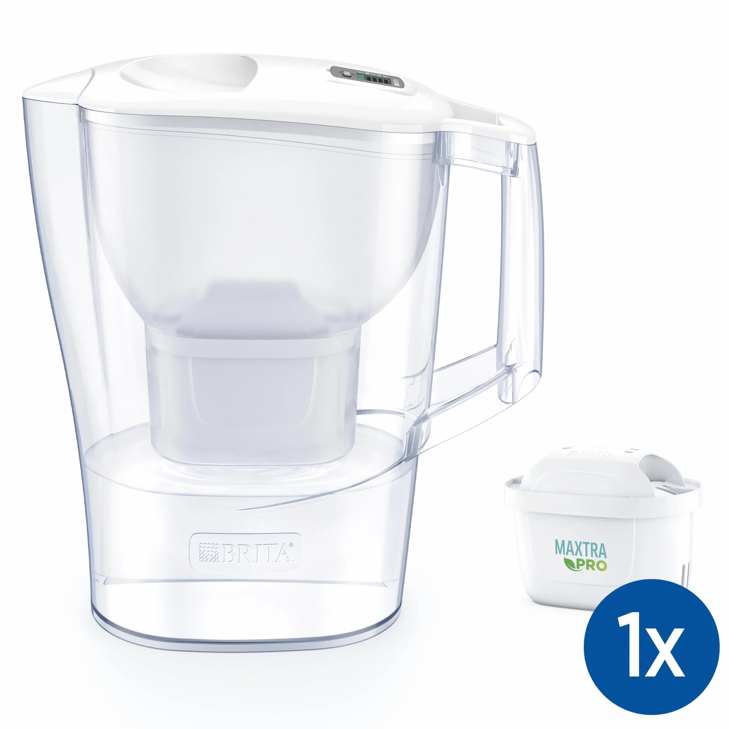 BRITA Dzbanek filtrujący Aluna biały (2.4L) zawiera 1 filtr MAXTRA PRO Pure Performance - wskaźnik elektroniczny, filtr redukuje chlor, kamień, zanieczyszczenia