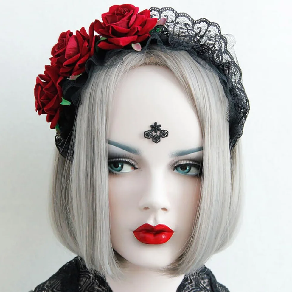 Gotycka czarna koronkowa czerwona róża opaska do włosów cosplay Halloween impreza nakrycia głowy dla kobiet kobiet