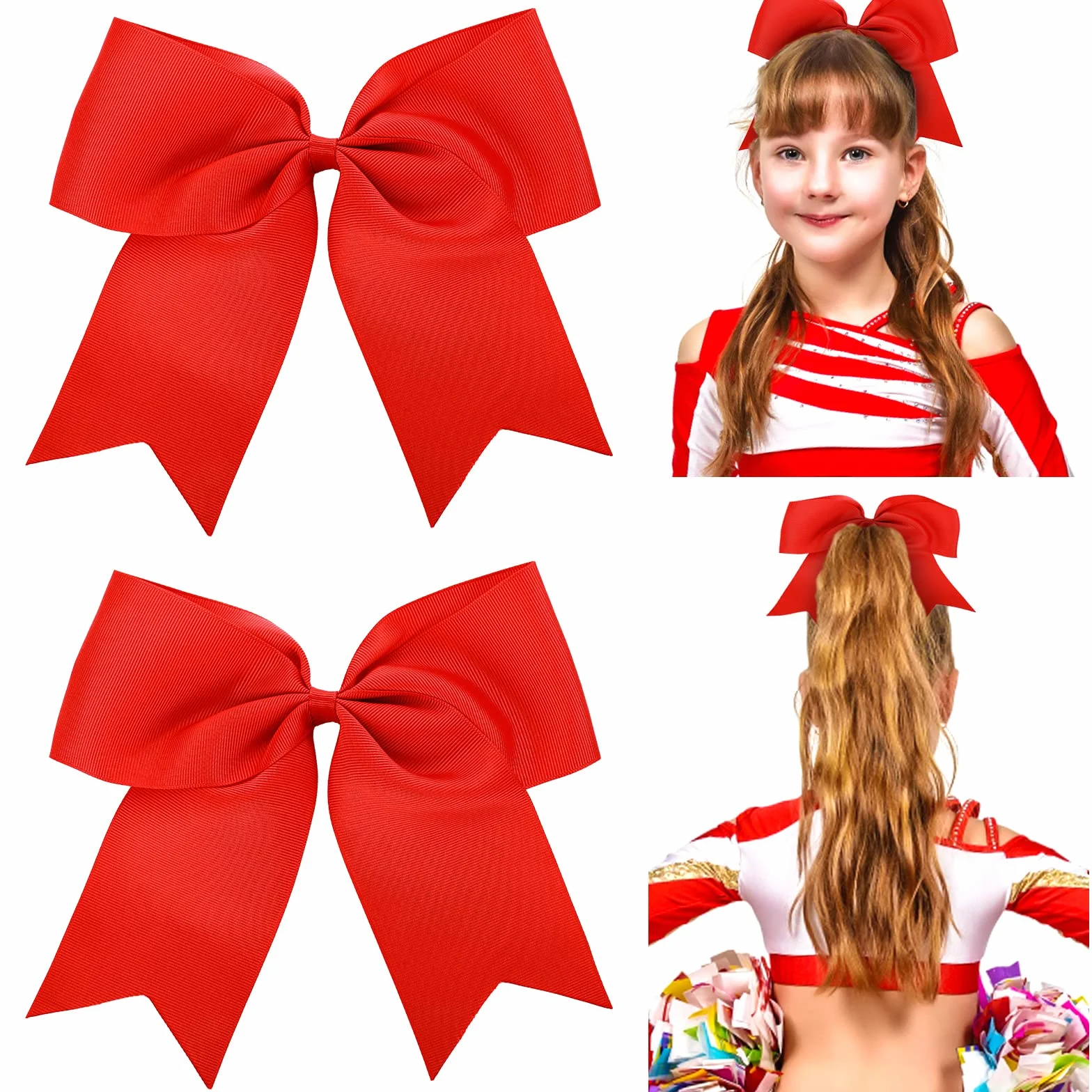 Sibba Duże czerwone jednokolorowe kokardki 2 sztuki 20,3 cm ze spinkami do włosów typu aligator dla dziewcząt i kobiet wsuwki do włosów które trzymają metalowe klipsy francuskie akcesoria czerwone