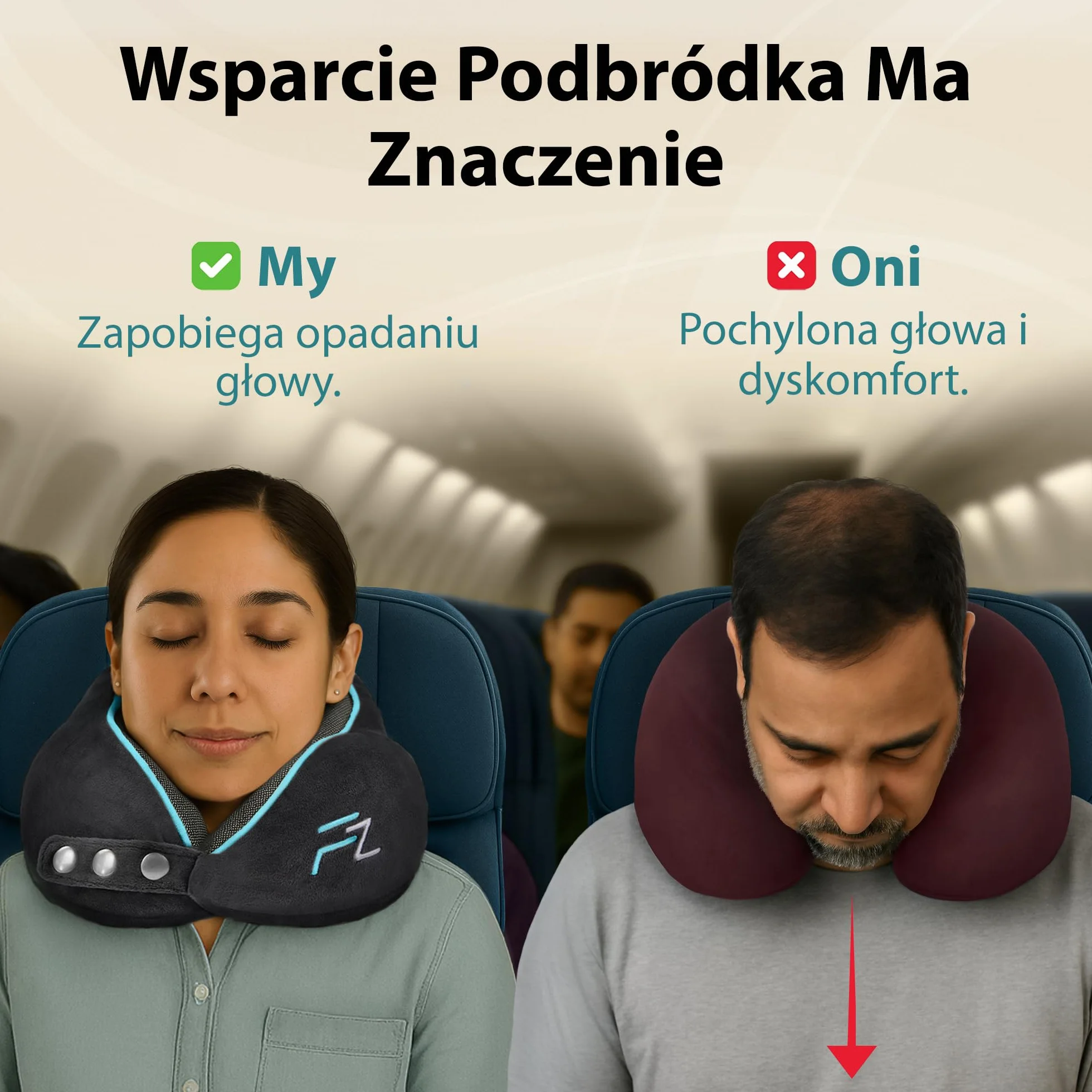 FLOWZOOM Comfy Poduszka Podróżna z Pianki Memory do Samolotu i Auta – Regulowany Zagłówek ze Wsparciem 360°, Miękki Zmywalny Pokrowiec z Pluszu i Kompaktowy Worek – Czarny