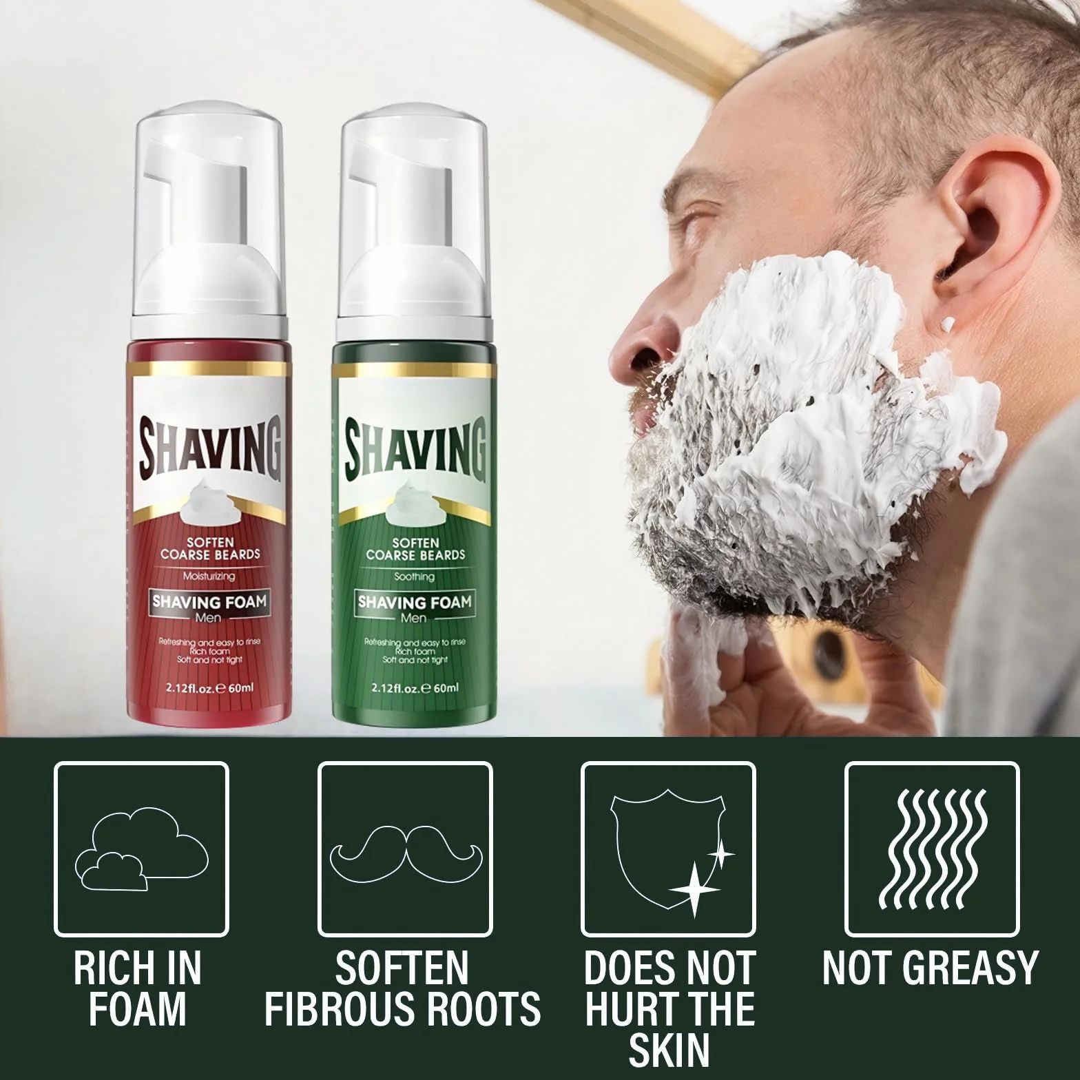 2 szt. (60 ml) pianka do golenia, 2 zapachy: nawilżające drzewo sandałowe i kojąca sosna, łagodna dla skóry, idealna do codziennego golenia
