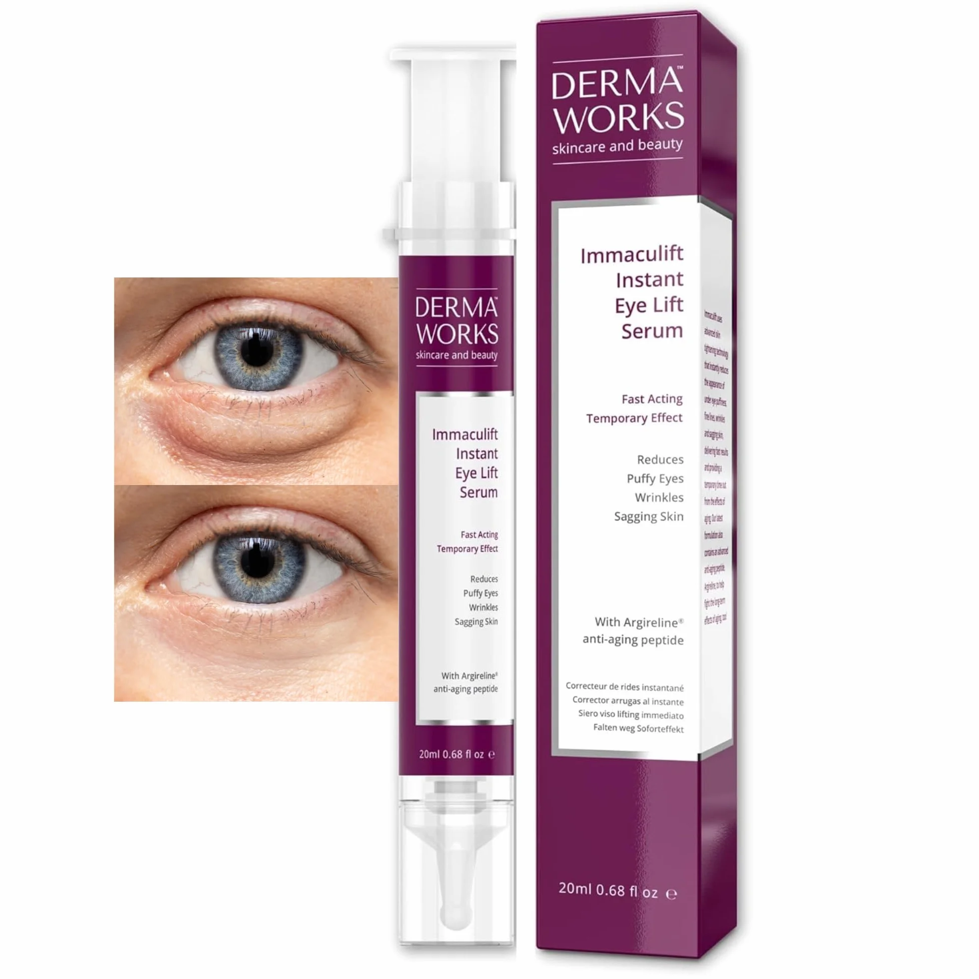 DERMAWORKS Immaculift Face Lifting Serum – Serum do Twarzy o Natychmiastowym Efekcie Liftingu, Przeciwzmarszczkowa Pielęgnacja pod Oczy dla Kobiet – Nowa i Ulepszona Formuła, 20 ml