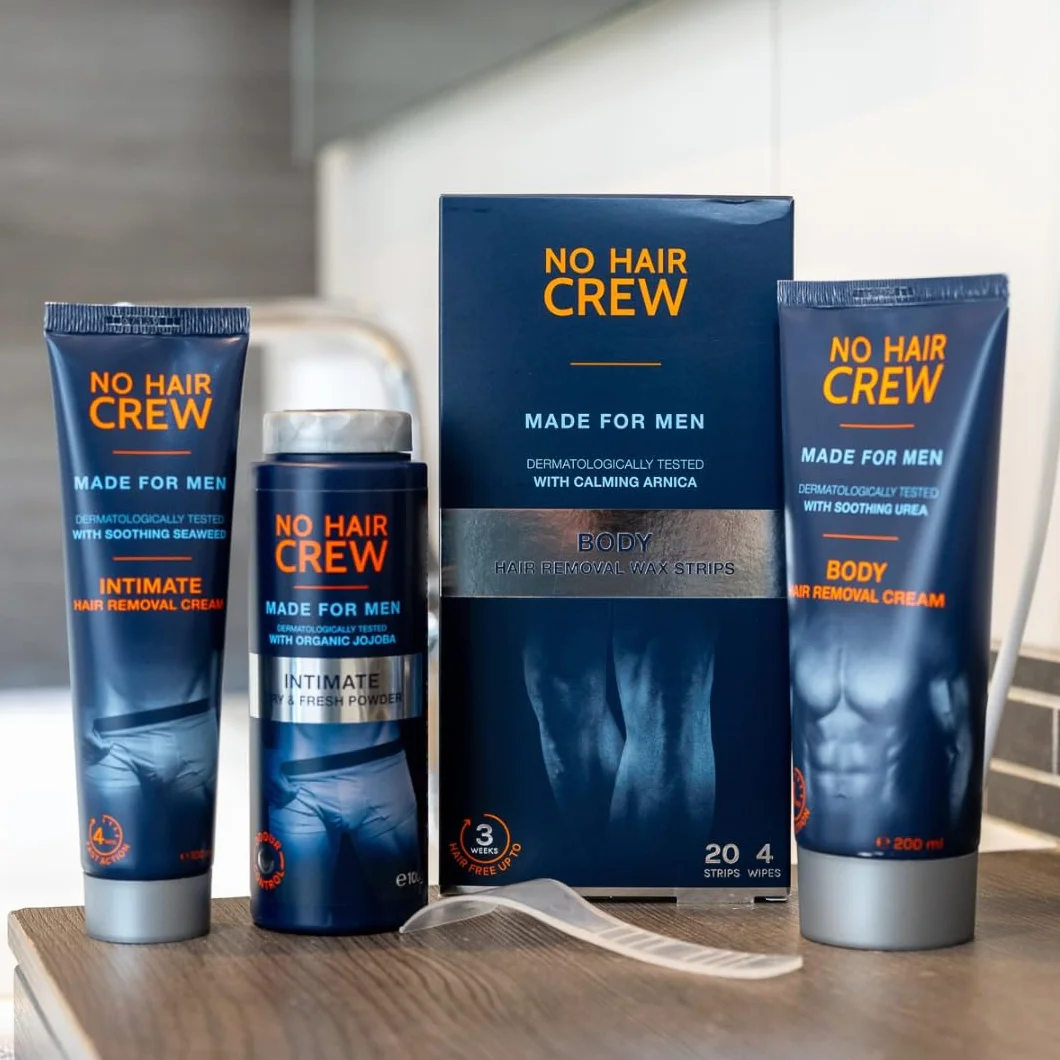 NO HAIR CREW 2 x krem do depilacji dla mężczyzn – delikatne i dokładne usuwanie włosów w 4-8 minutach – bez ryzyka skaleczenia i poparzeń po goleniu (zestaw 2 x 200 ml)