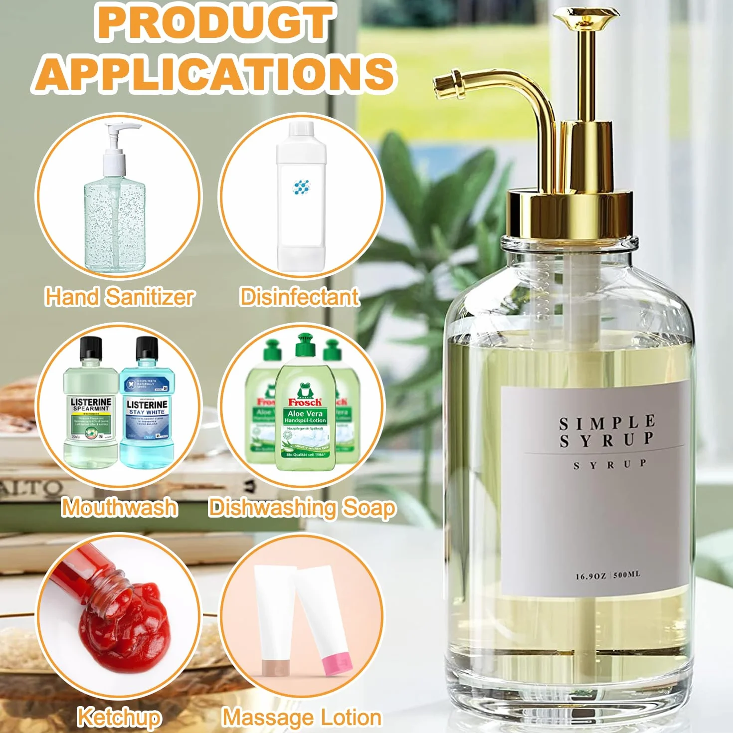 Dozownik syropu kawowego, dozownik syropu 500 ml, szklana butelka syropu z eleganckimi pompkami i 36 etykietami, lejkiem i pompką, dozownik do syropu, dozownik miodu, pompa do syropu kawowego