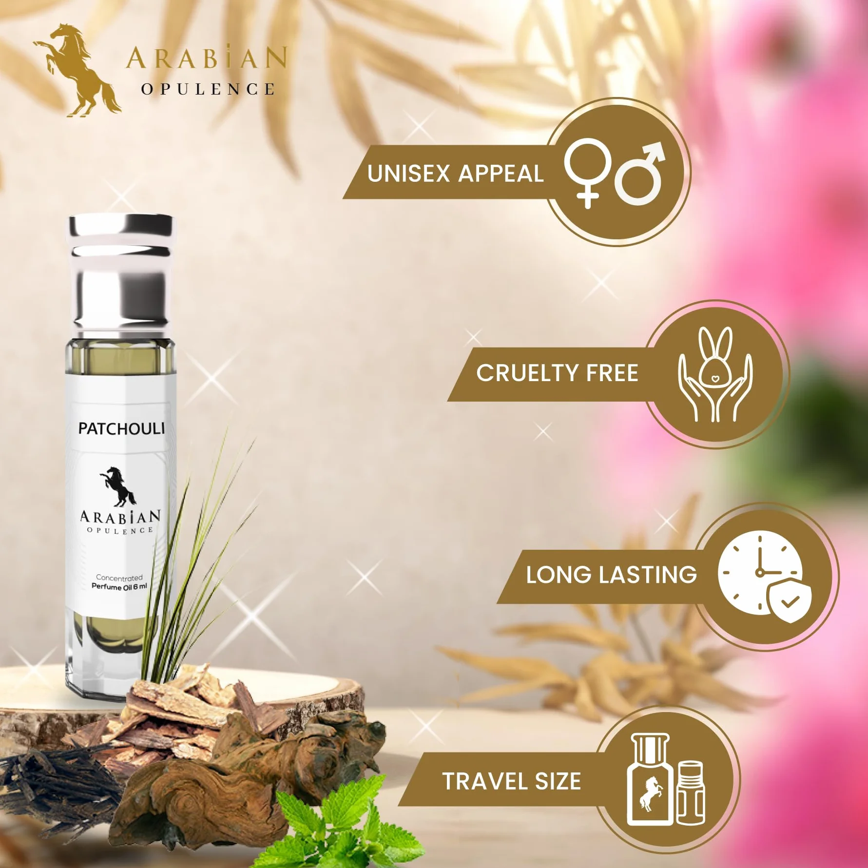Arabian Opulence FR240 Patchouli Perfumowany Olejek w Kulce do Ciała, Długotrwałe Perfumy na Bazie Oleju dla Mężczyzn i Kobiet, Rozmiar Podróżny