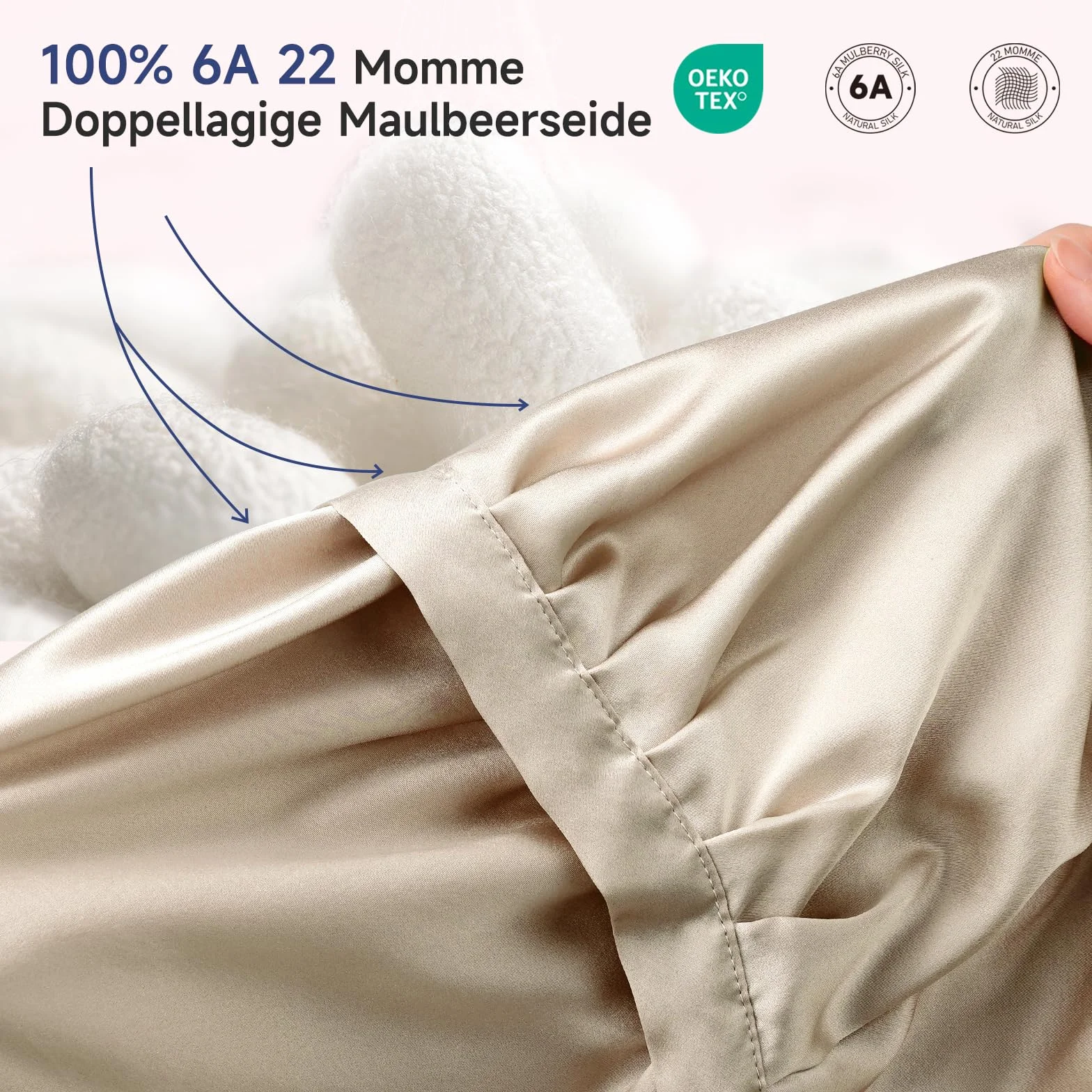 Kaome 22 momme, 100% jedwab morwowy, regulowana, dwustronna czapka nocna z jedwabiu, 6A, do kręconych i długich włosów, miękka i antypoślizgowa, oddychająca, z woreczkiem