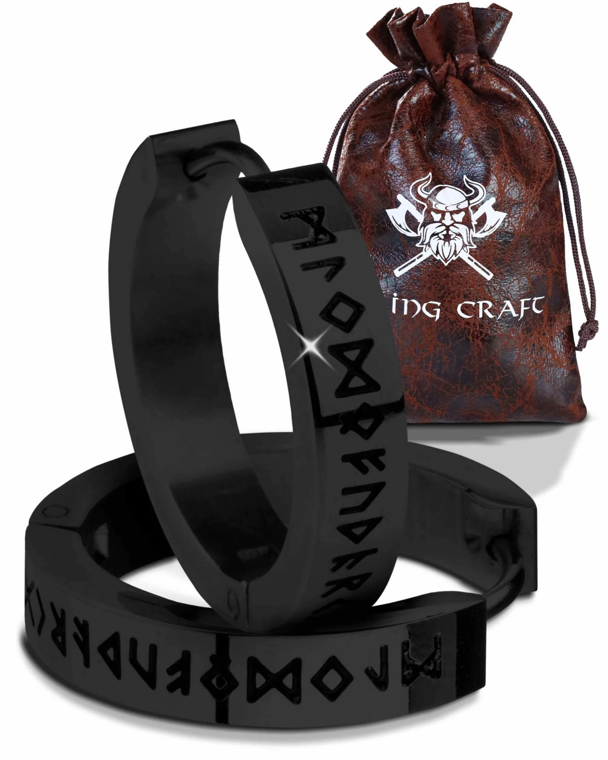 VIKING CRAFT Kolczyki Wikingów męskie ze stali nierdzewnej – męskie kolczyki z runami – biżuteria wikingów, dekoracja wikingów, celtyckie kolczyki, artykuł dla fanów Wikingów, prezenty dla wikingów