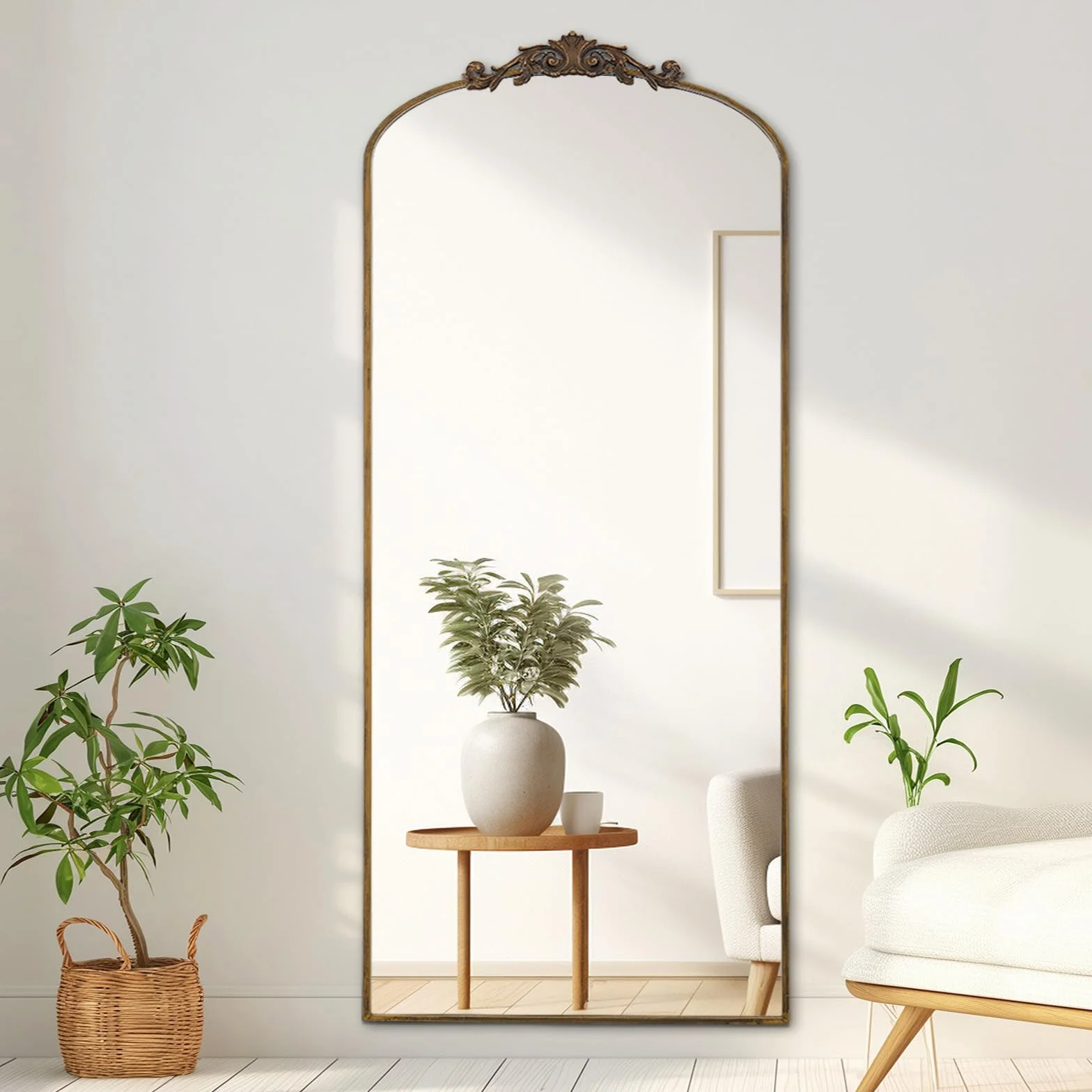 Filigree lustro stojące, 180 x 76 cm, w stylu vintage, Sierlijke, w stylu retro, dekoracja domu, lustro ścienne, woonkamer, hal, entree, brązowe