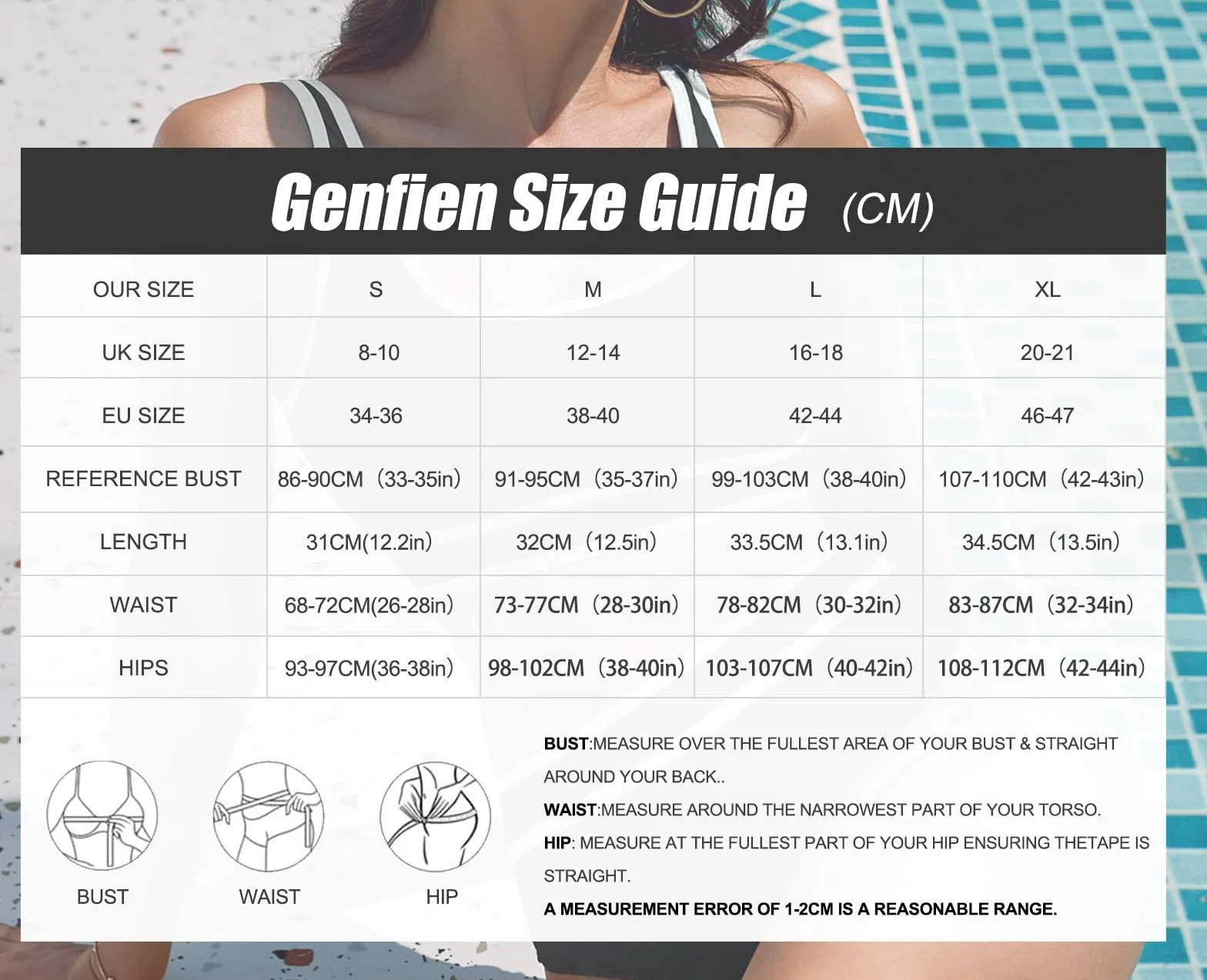 Genfien Damski dwuczęściowy strój kąpielowy Push Up Wyściełany biustonosz ze stretchem bikini z wysokim stanem, regulowane stroje kąpielowe