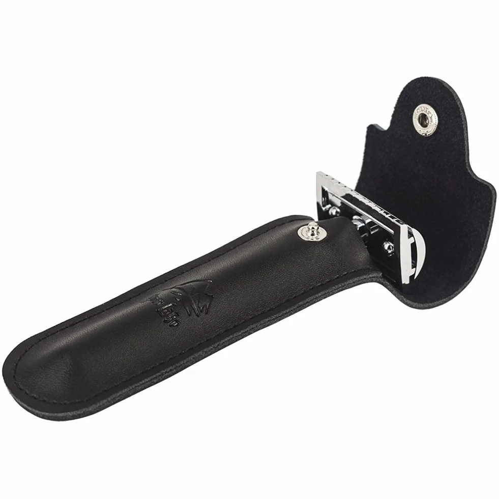 River Lake Etui z prawdziwej skóry, ochronne etui podróżne na maszynkę do golenia, podwójna krawędź, pokrowiec ochronny do golenia, etui podróżne, czarny, Czarny, 1 Count (Pack of 1)