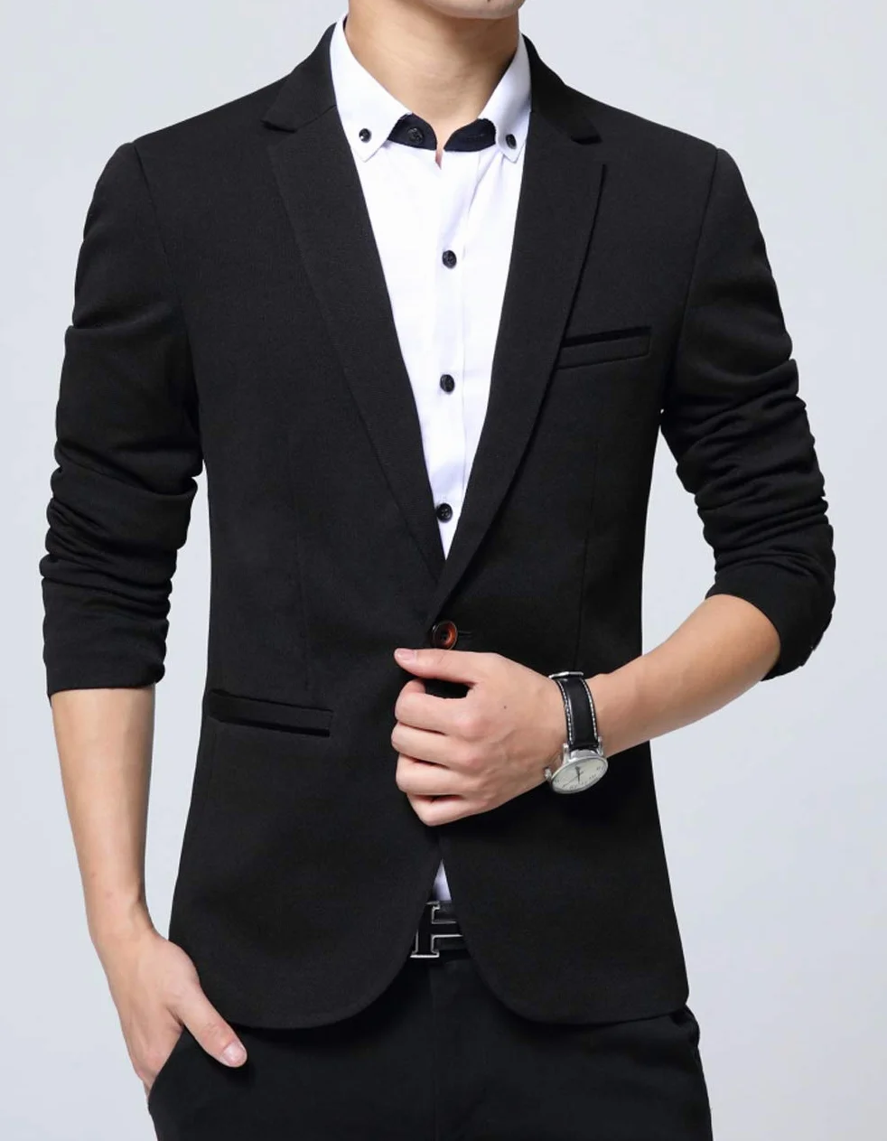 Męska Marynarka Casual Elegancka Marynarka Slim Fit Zapinana Jeden Guzik Marynarka Męska Marynarka