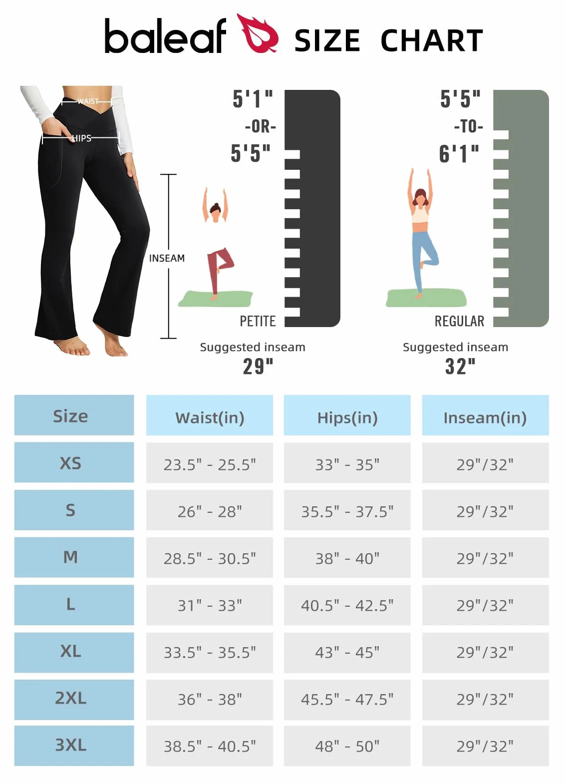 BALEAF Damskie spodnie do jogi z kieszeniami High Waisted Flare legginsy do noszenia na co dzień, do treningu, szerokie nogawki