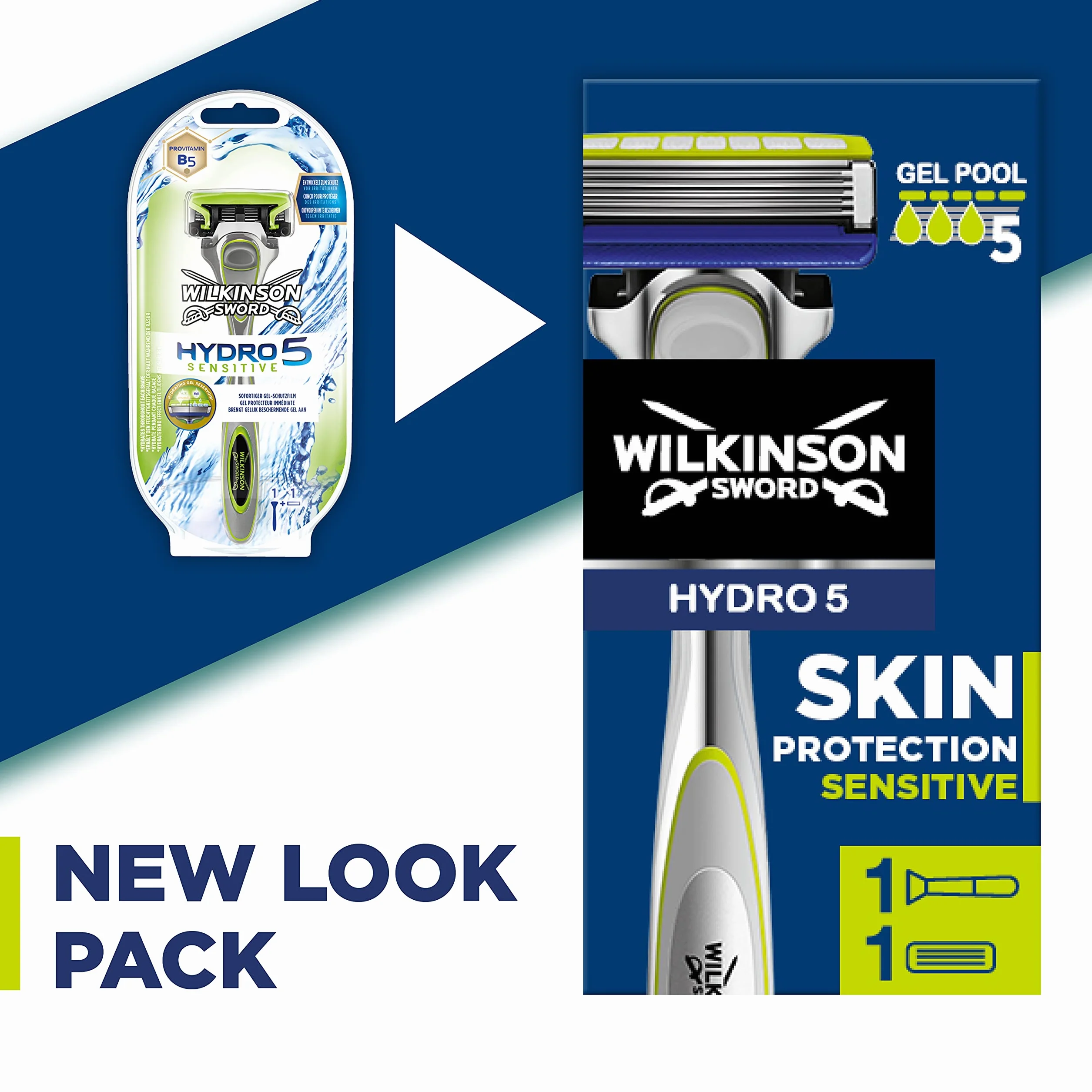 Wilkinson Sword Hydro 5 - Sensitive Brzytwa dla mężczyzn - Ostrza - Aloe Vera zmniejszają podrażnienia, żel nawilżający i precyzyjne ostrze, zestaw 4 wkładów żyletki