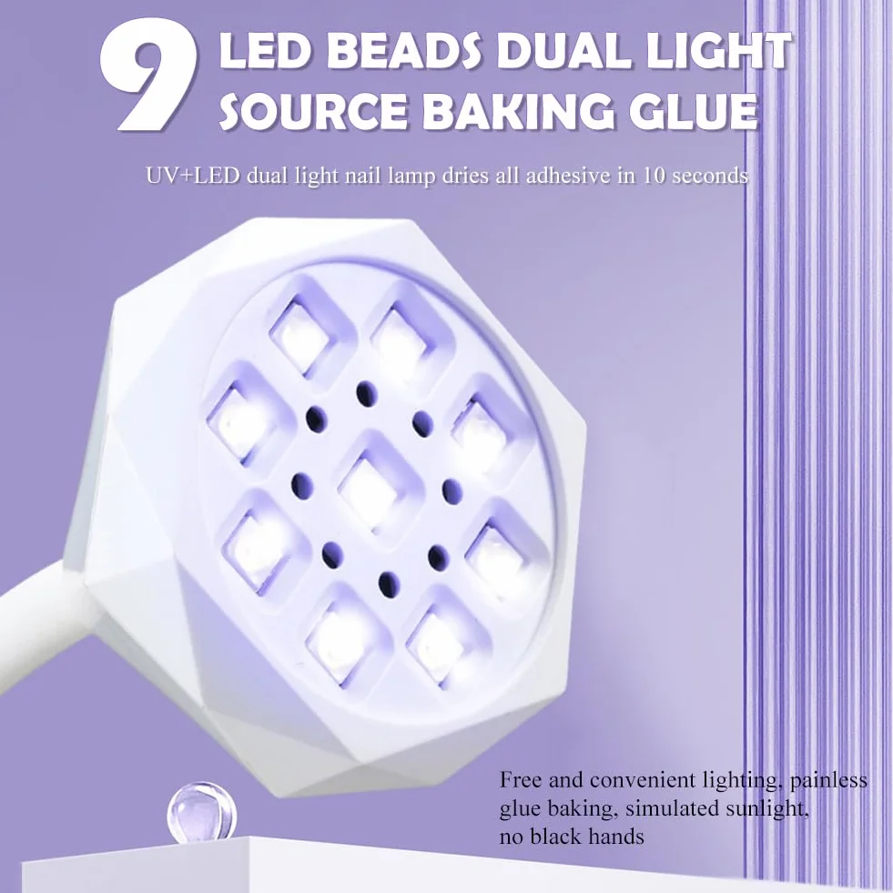 Lampa UV do paznokci żelowych, lampa UV z 3 timerami, wyświetlaczem LCD, automatyczne wykrywanie, regulowany 360°, wąż składany, idealna mała lampa UV do paznokci dla początkujących i profesjonalistów