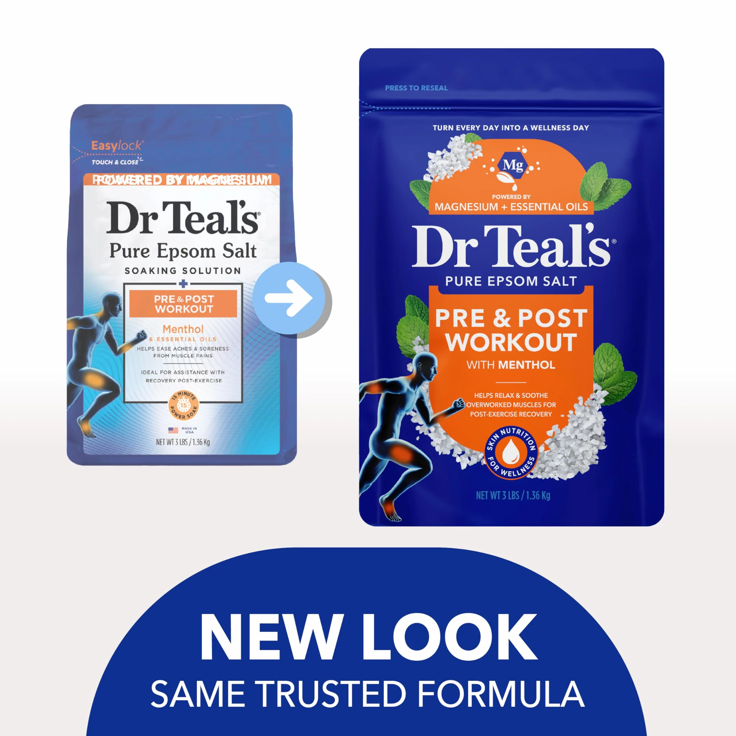Dr Teal's Pure Epsom Salt Soaking Solution 1.36 kg pre e post allenamento con magnesio solfato & mentolo