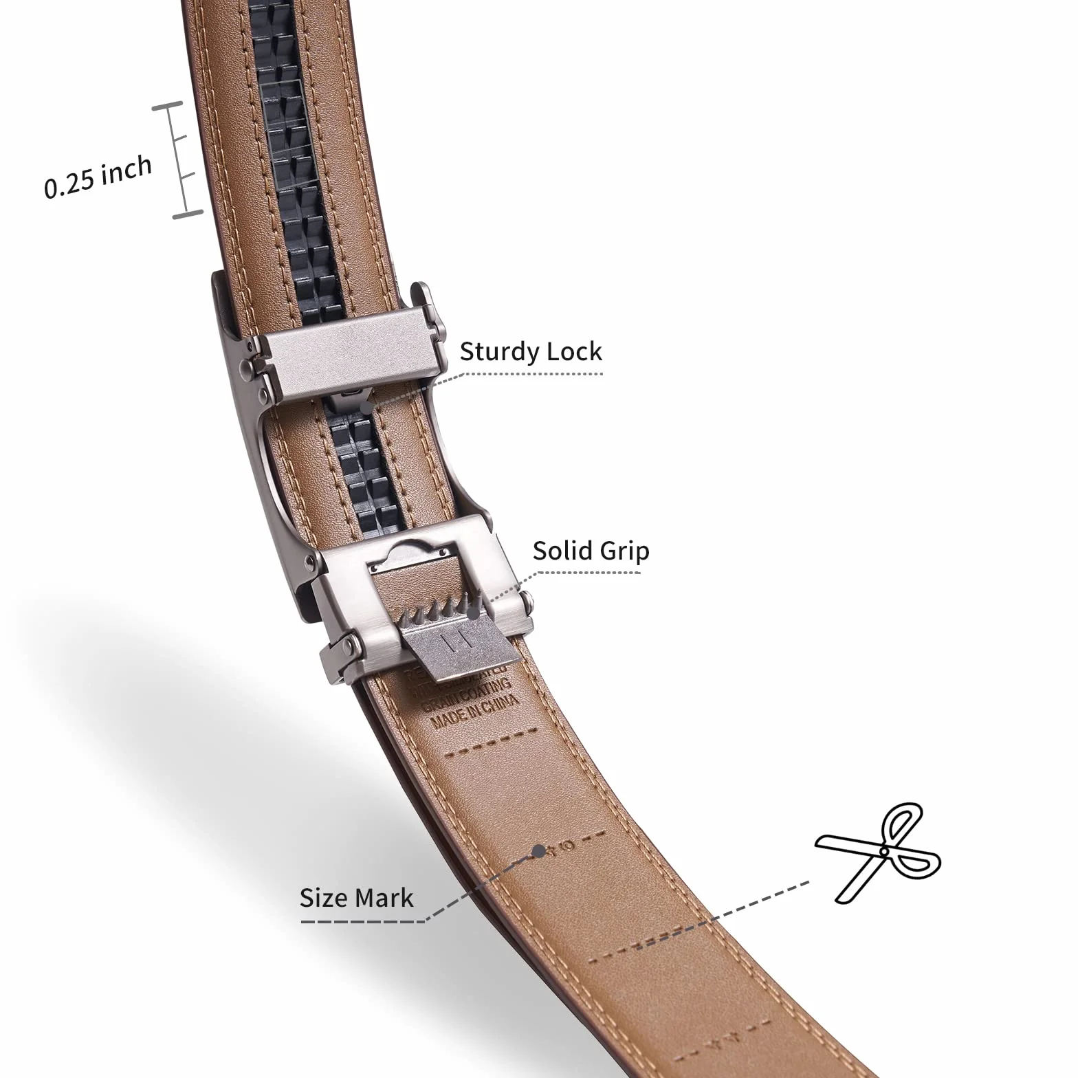 TANGCHAO Męski Skórzany Pasek, pasek z automatyczną klamrą, pasek z grzechotką, regulowany rozmiar, 35mm szeroki czarny 115-145cm
