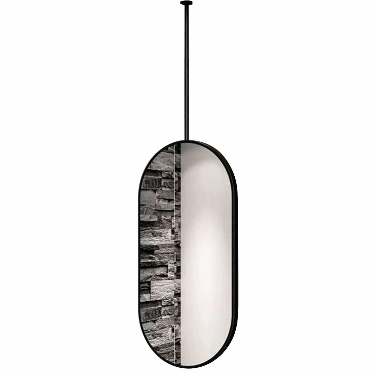 Nowoczesne wiszące lustro z czarną metalową ramą, pływające lustro do makijażu w łazience (40 cm x 80 cm) do użytku domowego i hotelowego