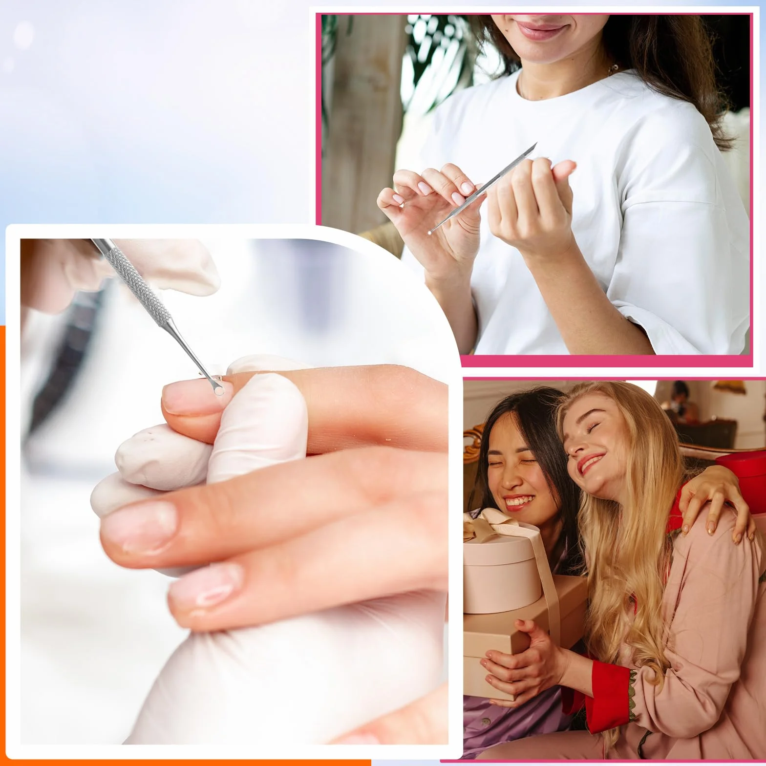 Odpychacz do skórek, dwustronny nożyk do usuwania skórek z 10 tabletkami do polerowania paznokci, zestaw do pielęgnacji paznokci, złuszczacz skórek, zestaw do manicure, do pedicure, sztuka paznokci