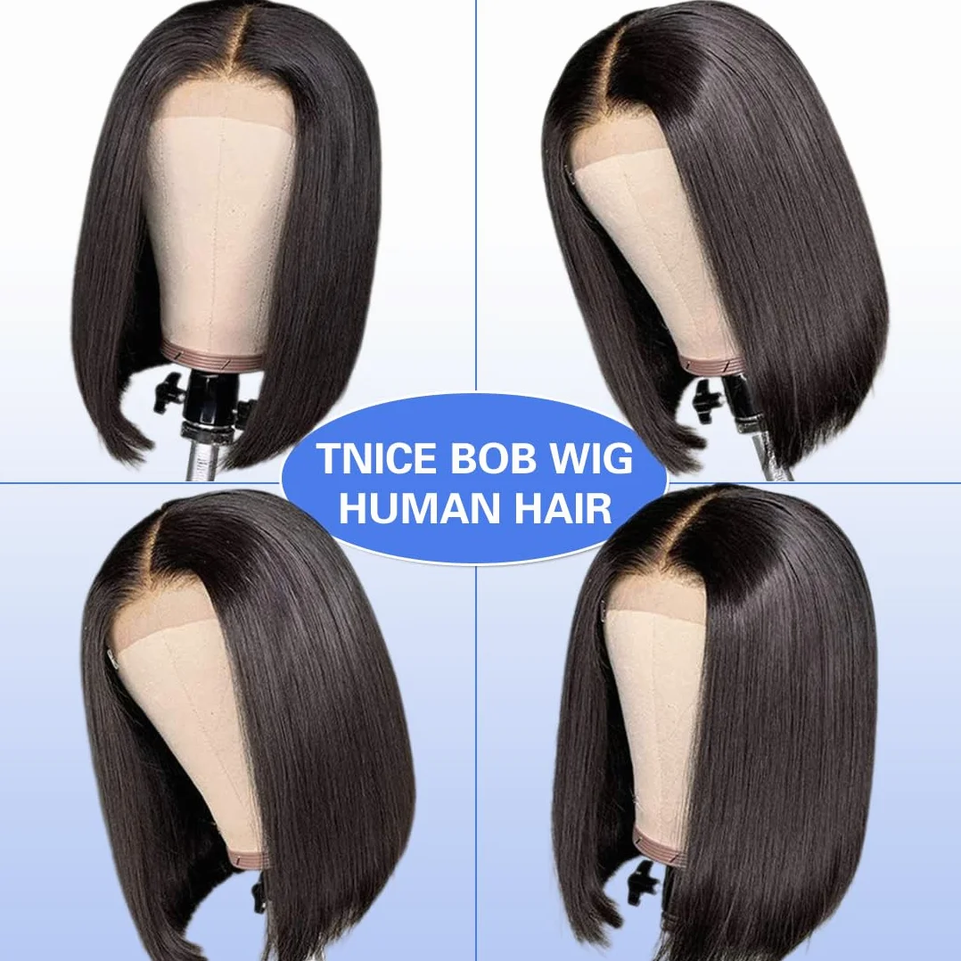 Peruka brazylijska włosy ludzkie 4x4 Lace Front Human Hair Wigs Straight Human Hair Bob Lace Front Wigs Brazilian Wig 180% Density Short Bob Wig for Black Women Natural Colour (8 inch)