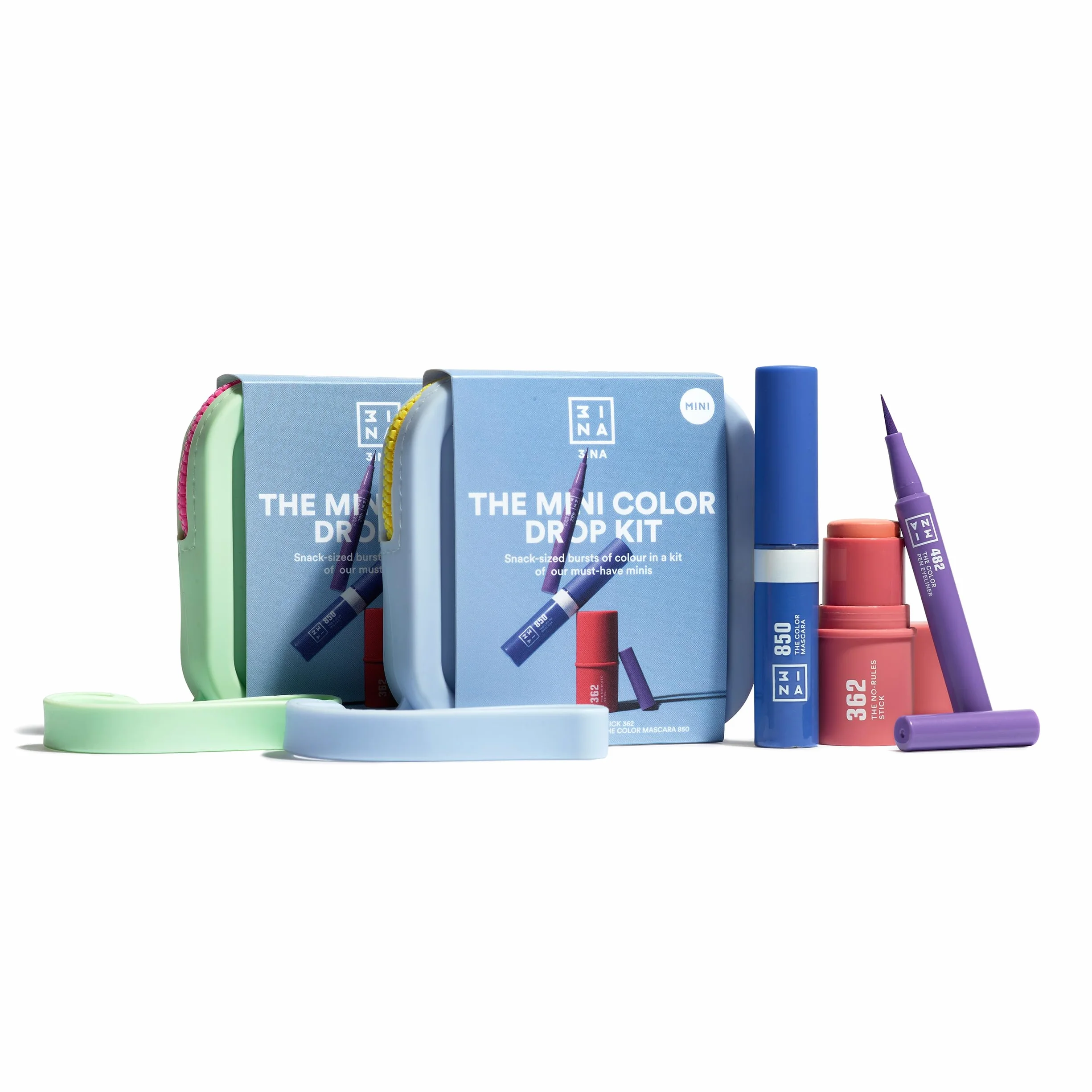 3INA MAKEUP - THE MINI COLOR DROP KIT - Kultowe produkty 3ina w zestawie - The Color Pen Eyeliner 482 + The Color Mascara 850 + The No-Rules Stick 362 - Format podróży - Vegan - Cruelty Free