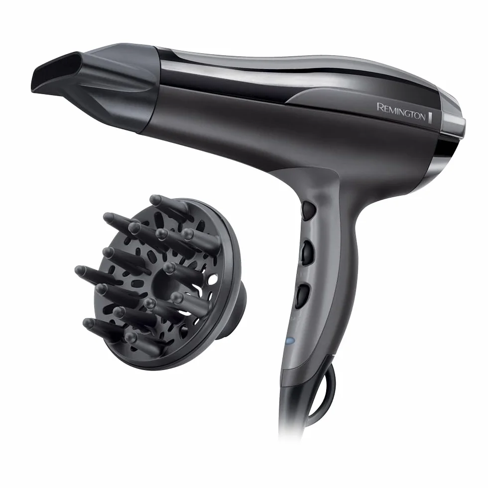 Remington suszarka do włosów z jonizacją, 3 ust. nagrzewania i 2 ust. nawiewu, koncentrator i dyfuzor, zimny nawiew, uchwyt do zawieszenia, moc 2400W, czarno-fioletowa, Pro-Air Turbo D5220