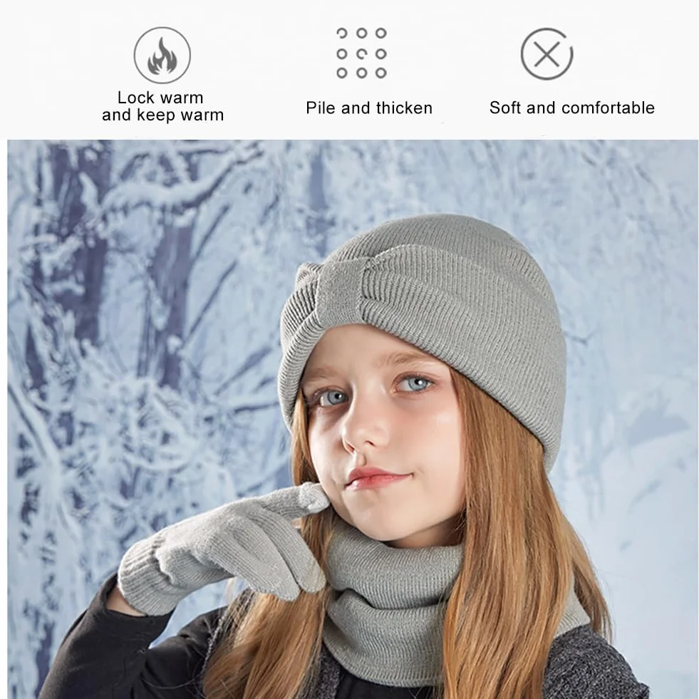 Dziecięca czapka zimowa, szalik, rękawiczki, zestaw 3 w 1, dzianinowa czapka polarowa, szalik, rękawiczki zimowe, czapka beanie, zestaw dla dzieci, chłopców i dziewczynek