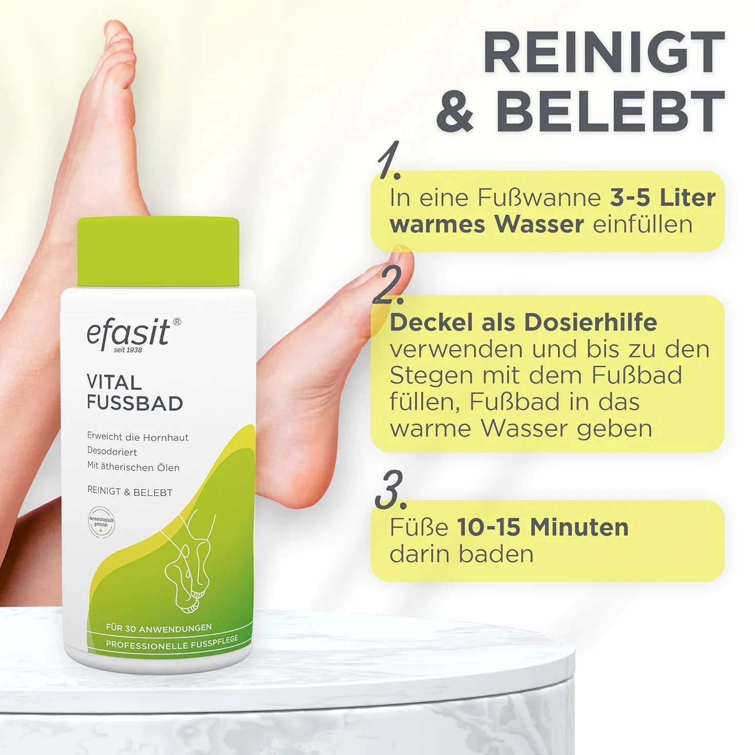 efasit Vital Kąpiel do stóp 400 g - podstawowy dodatek do kąpieli do modzeli dla pachnących, zadbanych i zrelaksowanych stóp, zmiękczający modzele, do 30 zastosowań