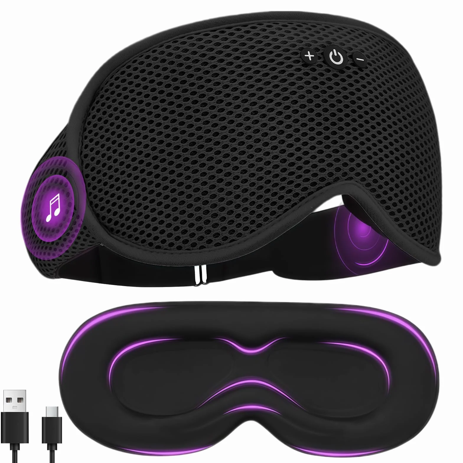flintronic Maska na oczy Bluetooth – 3D, duża orbita, czarna
