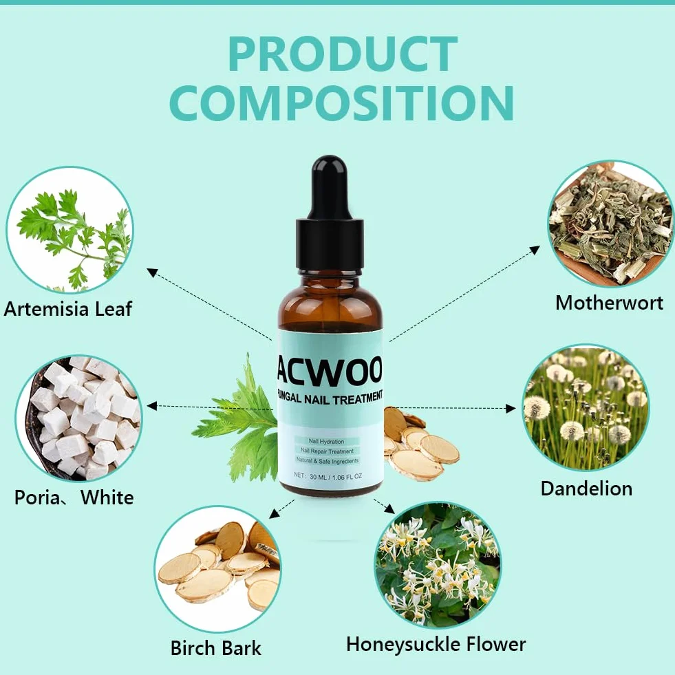 ACWOO Roztwór do leczenia grzybicy paznokci 30 ml, przeciwgrzybicze leczenie paznokci u stóp i paznokci bardzo mocne, naturalne składniki ziół skutecznie leczą, naprawiają i zapobiegają infekcjom