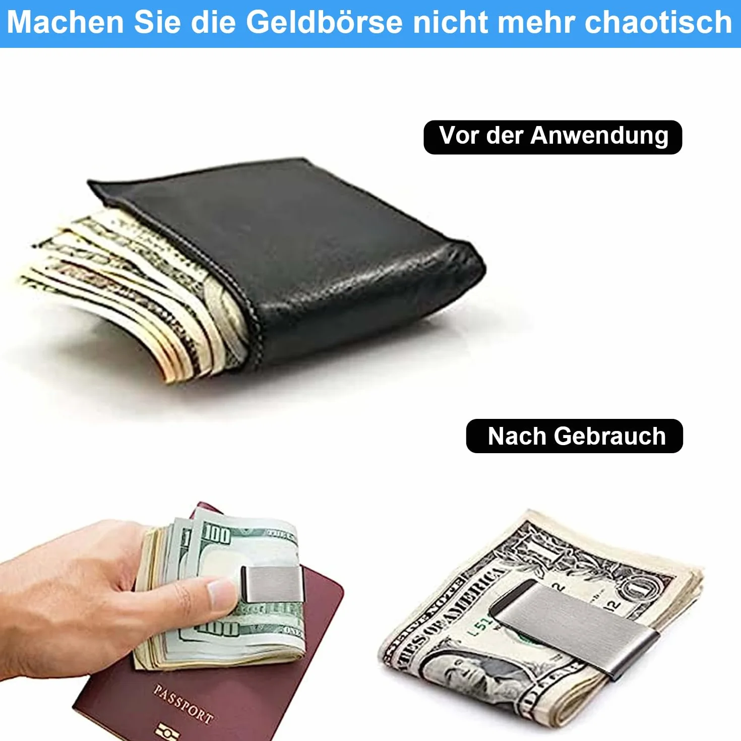 Spinka do banknotów, 3 sztuki, srebrna, ze stali nierdzewnej, przenośna spinka do pieniędzy, na wizytówki, karty kredytowe, rachunki, dokumenty, banknoty, srebro, Minimalny