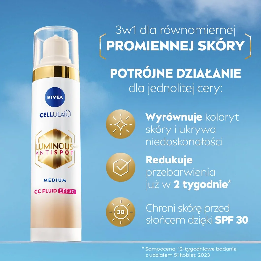 NIVEA Luminous630 Nawilżający krem CC przeciw przebarwieniom z kwasem hialuronowym z SPF 30, odcień medium, 40 ml