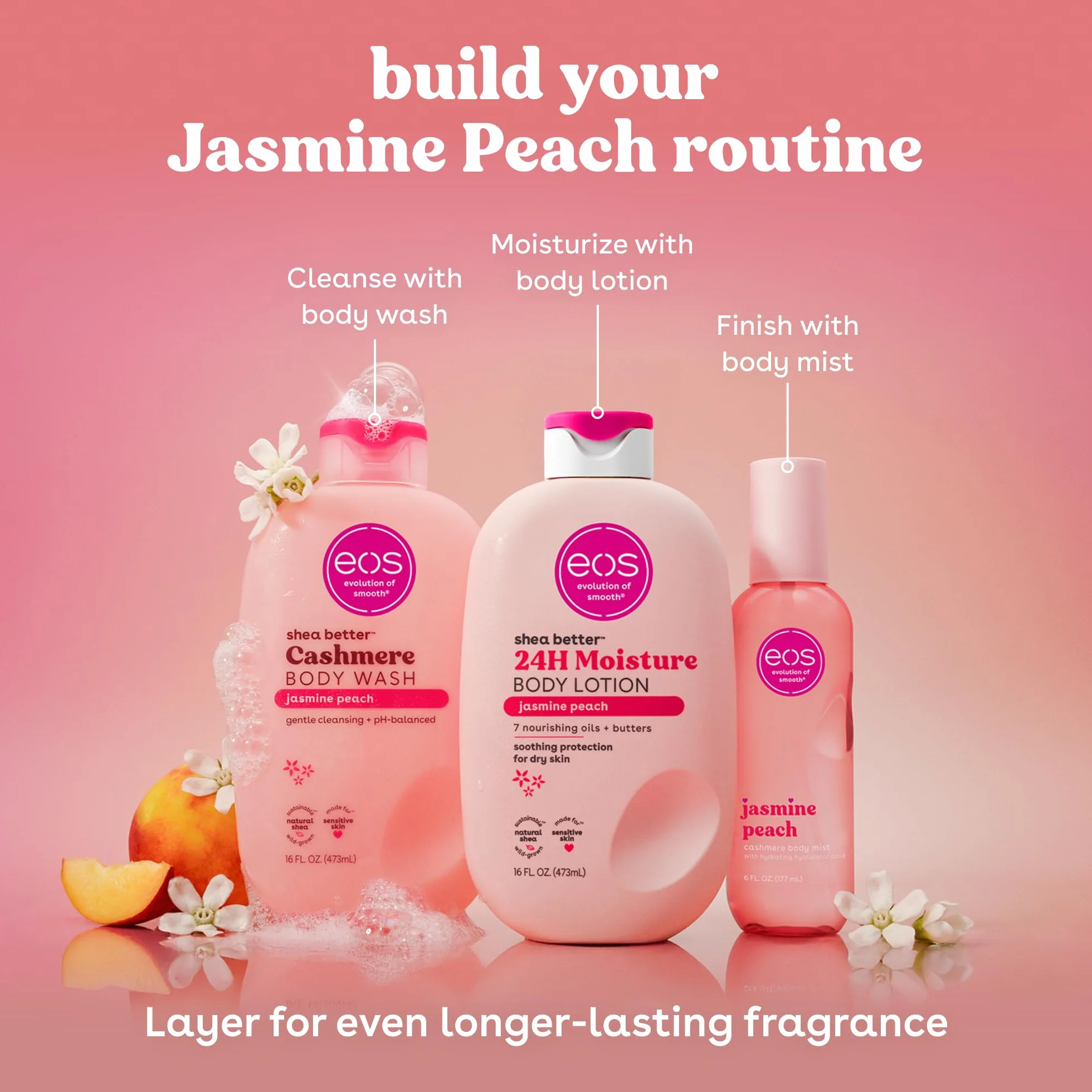 eos Balsam do ciała Shea Better Jasmine Peach 473 ml 24-godzinne nawilżanie