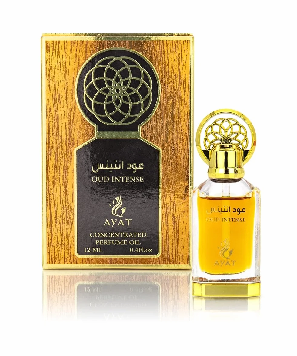 Ayat Perfumes - Olejek perfumowany 12 ml - Bezalkoholowy ekstrakt z perfum, wysokiej jakości piżmo, unisex, orientalny, arabski, Oud, Naturalny, Amber - Dubajski zapach (Oud Intense 12ml)