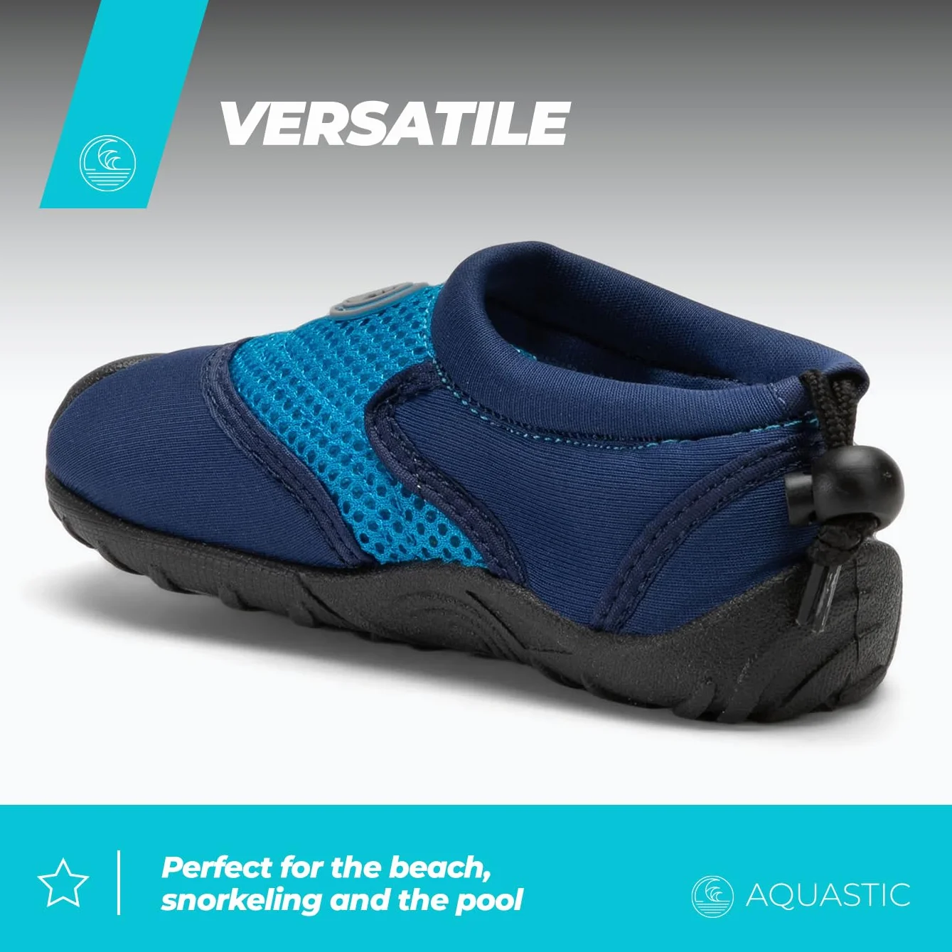 AQUASTIC Buty do Wody KEA JR dla Dzieci Wsuwane Buty do Pływania z Siatką Antypoślizgowa Kauczukowa Podeszwa TPR Odprowadzanie Wody Ochrona i Komfort na Basen i Plażę