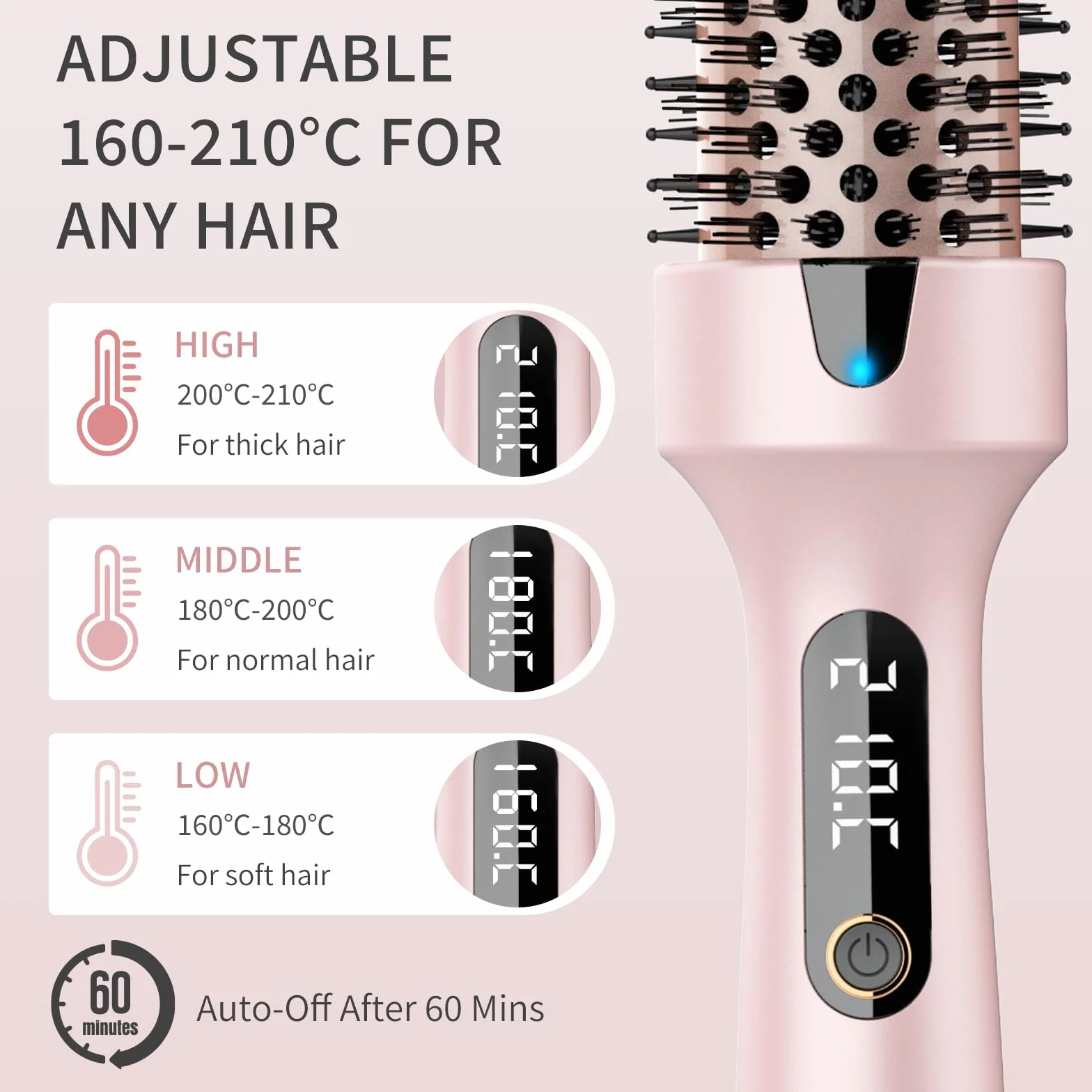 AISEELY Thermal Brush 38 mm, Lonic 3 w 1 szczotka grzewcza, 160-220°C, z podgrzewanym grzebieniem, szczotka do wygładzania włosów, szczotka termiczna, objętość i luźne klamry