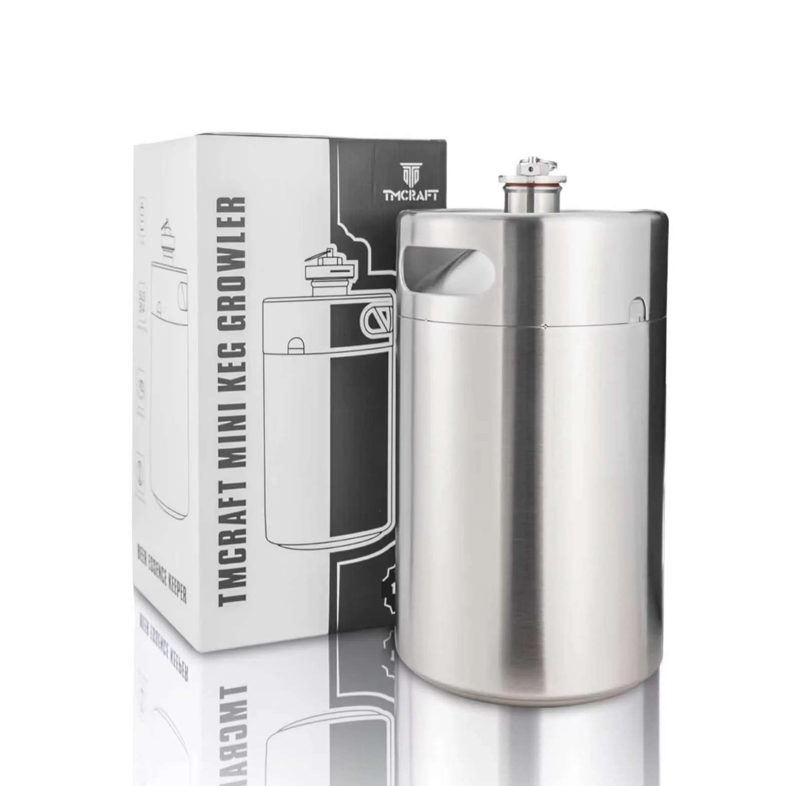 TMCRAFT Mini growler Keg, przenośna beczka do piwa ze stali nierdzewnej z obrotową zakrętką, spiralna pokrywka do warzenia domowego warzenia, majsterkowania i piwa beczkowego