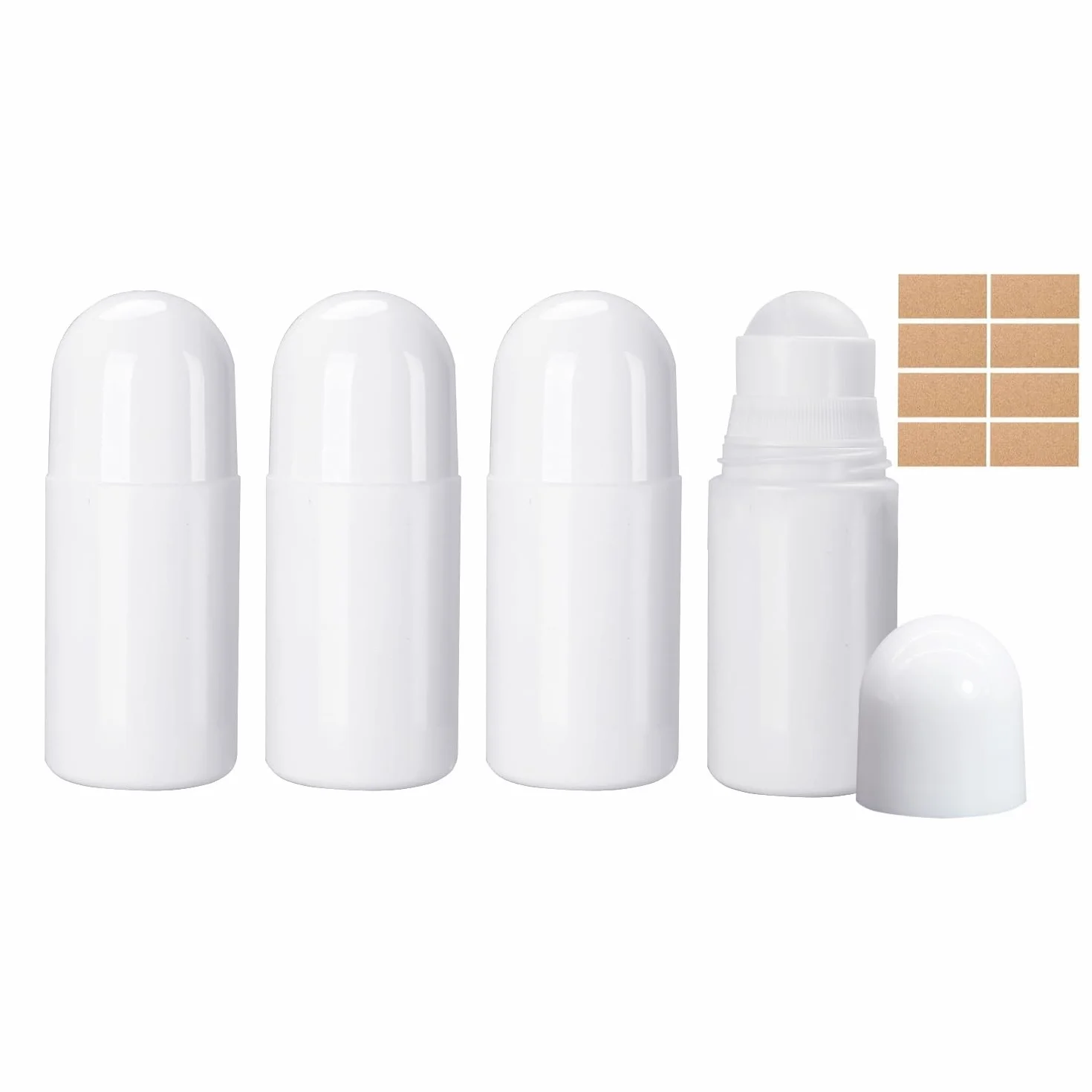 Voarge 4 puste butelki z tworzywa sztucznego, 50 ml, z kulką rolkową do aromaterapii, olejków zapachowych, perfum i podróży (białe)