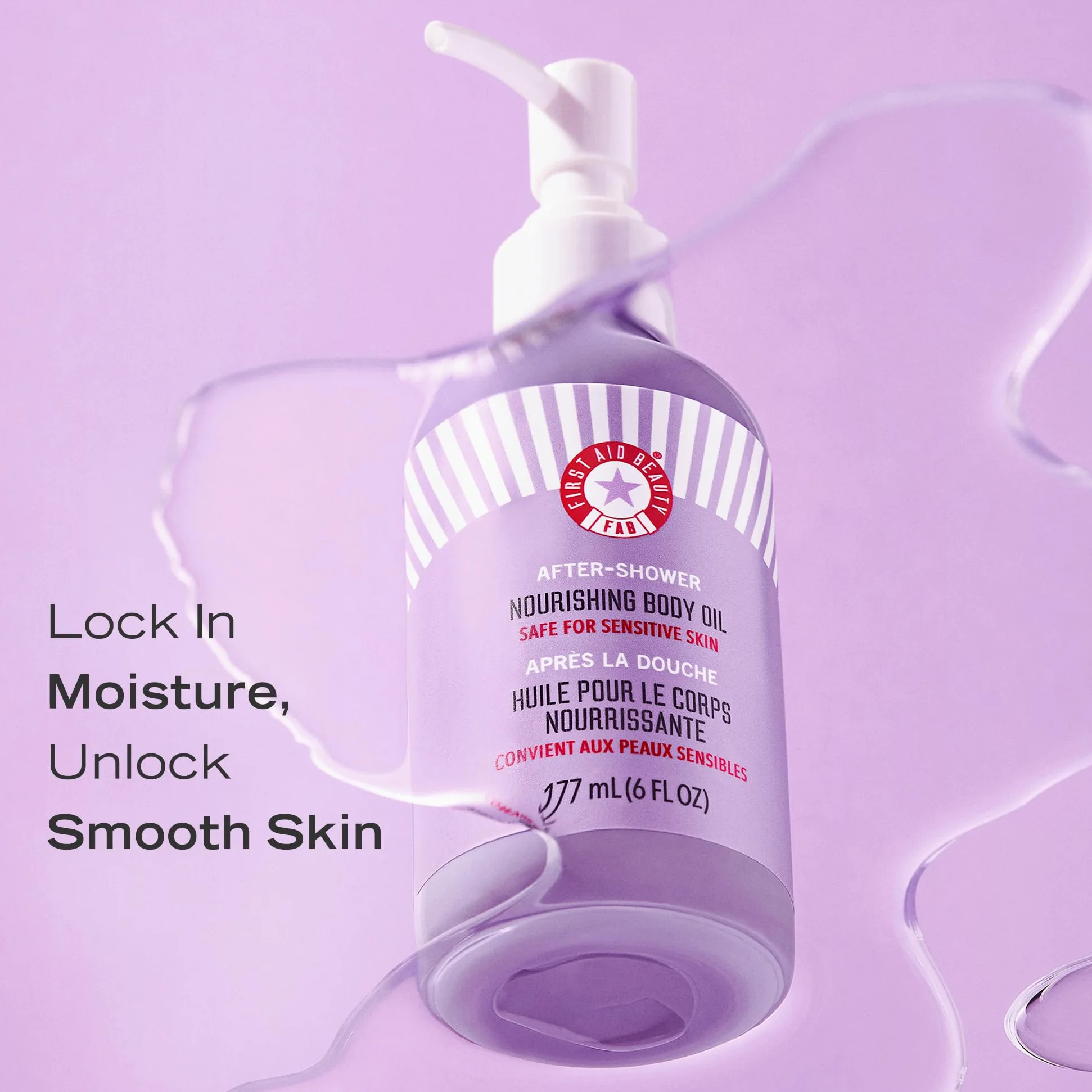 First Aid Beauty – Odżywczy Olejek do Ciała po Prysznicu, Nawilża Skórę i Zatrzymuje Wilgoć dzięki Lipidom, Olejowi z Pestek Winogron i Jojoba, Bezpieczny dla Skóry Wrażliwej, 177 ml