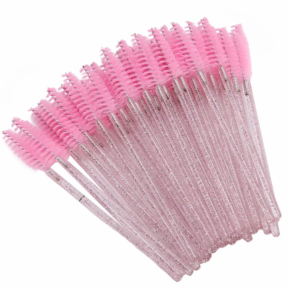 50 Szt. Jednorazowa Szczoteczka do Rzęs, NMascara Wands Ylon Makeup Brush Mascara Wands Rzęsy Brwi Jednorazowa Przenośna Szczoteczka do Przedłużania Rzęs i Brwi(różowy)