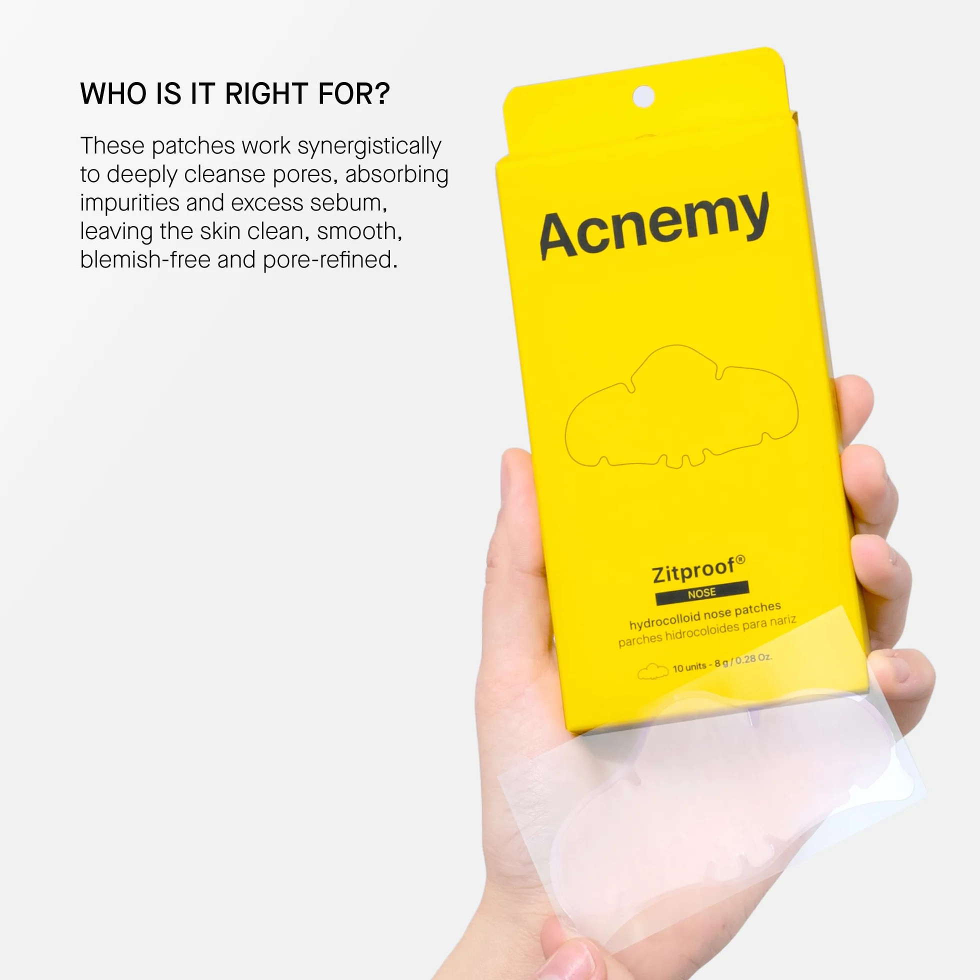 ACNEMY ZITPROOF® NOSE - Hydrocolloid Nose Patches, 10 units - Deep Cleansing with Salicylic Acid, Removes Blackheads and Excess Sebum, Refines Pores and Improves Skin Texture