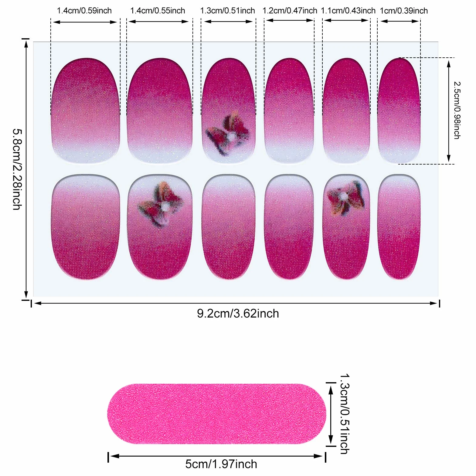 MWOOT 16 arkuszy naklejek na paznokcie z motywem motyla, z pilnikiem do paznokci, naklejki na paznokcie, naklejki na paznokcie, samoprzylepne naklejki do manicure, do samodzielnego zdobienia paznokci