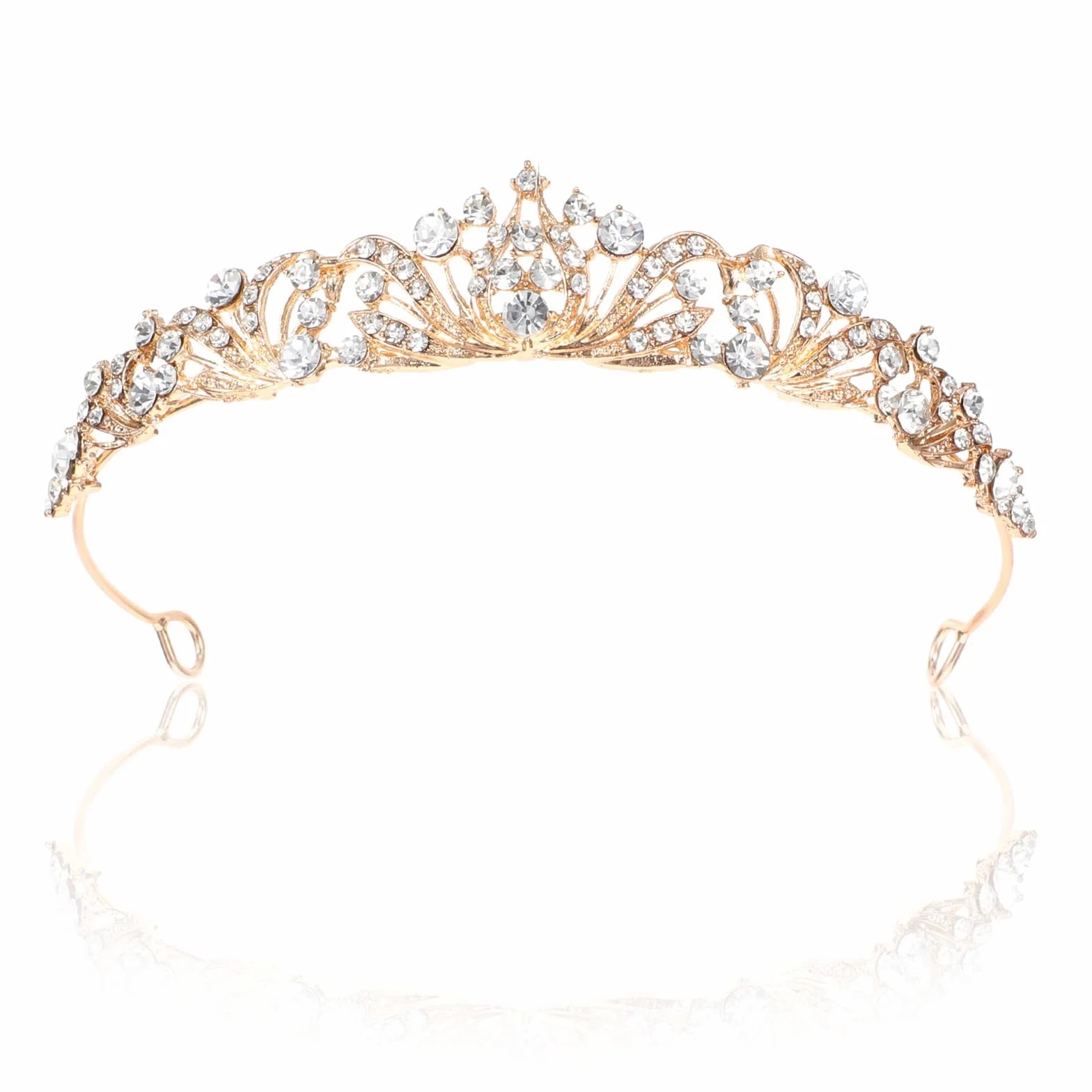 Tyqour Tiara Królowa, Korona Księżniczki, Złota, Diadem dla Panny Młodej, Tiara ze Złotym Strasem, Na Urodziny, Wesele, Bal Absolwentów, Imprezy Księżniczki, Dla Kobiet i Dziewcząt, 13.5 x 11 x 2.6cm